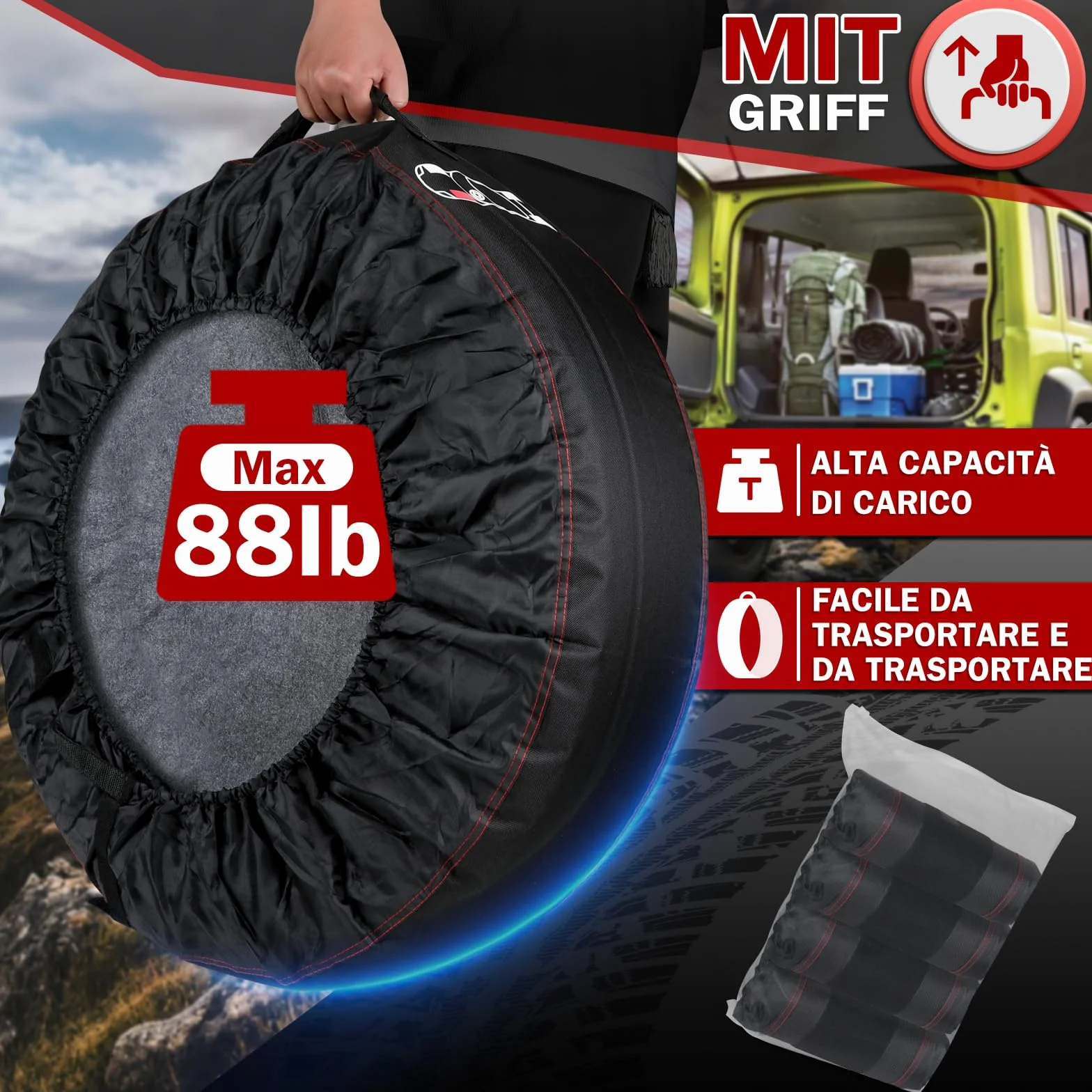 Moveland Set Da 4 Copri Pneumatici 13-17 Pollici Impermeabili Con Cuscinetti In Feltro