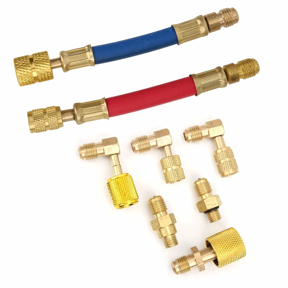 CT-138 zestaw 8 adapterów do klimatyzacji, narzędzia chłodnicze, złączki mosiężne R134A R12