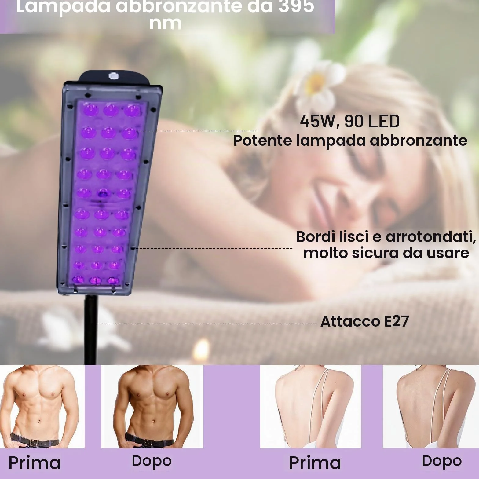Solarium per la casa lampada abbronzante 45 W 5 livelli di dimming viso e corpo