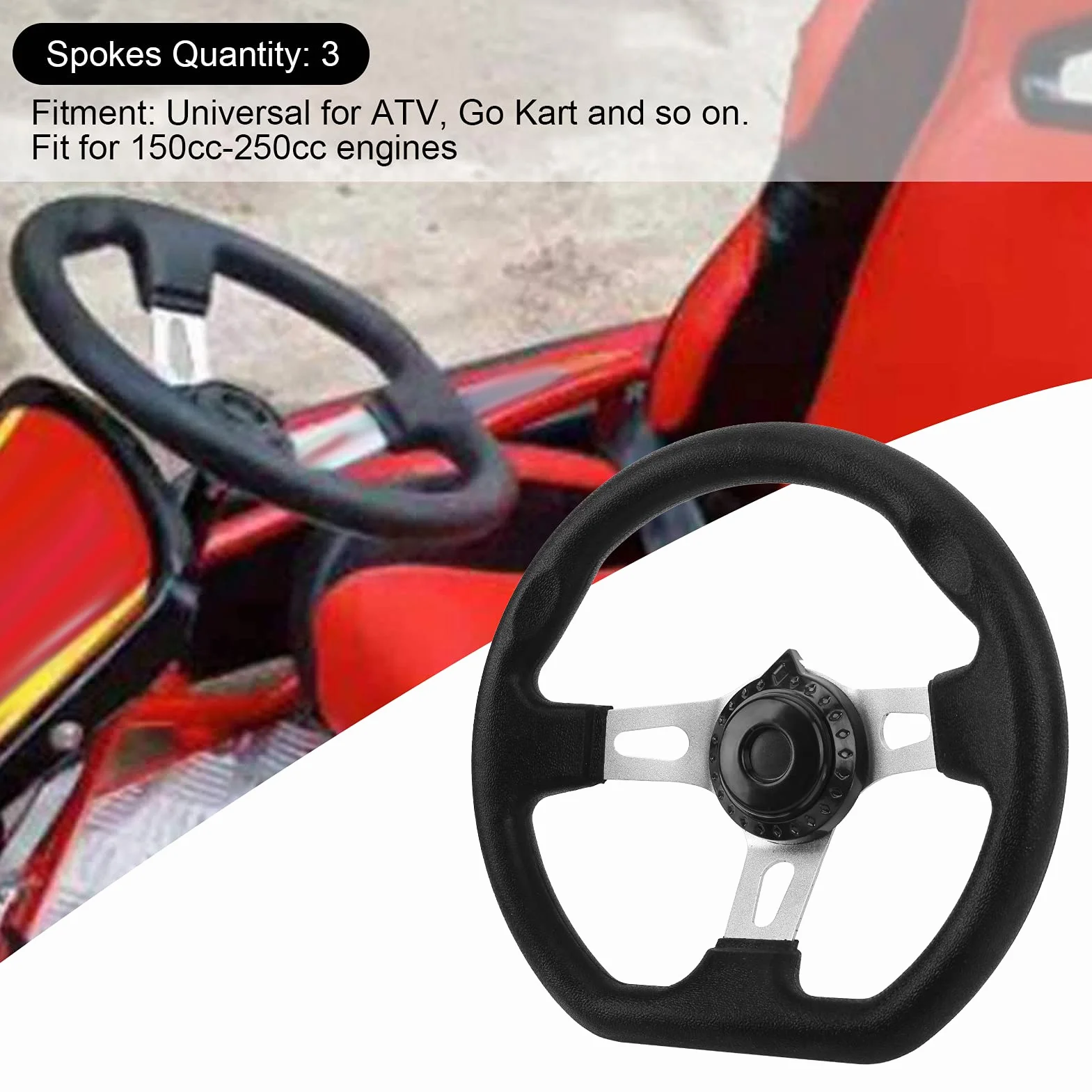 Volante Per Kart, Volante da Corsa Per Kart Volante Per ATV Volante Per Go Kart Volante Per Kart Fuoristrada 270mm Modifica a 3 Raggi Universale Per Motori 150cc250cc