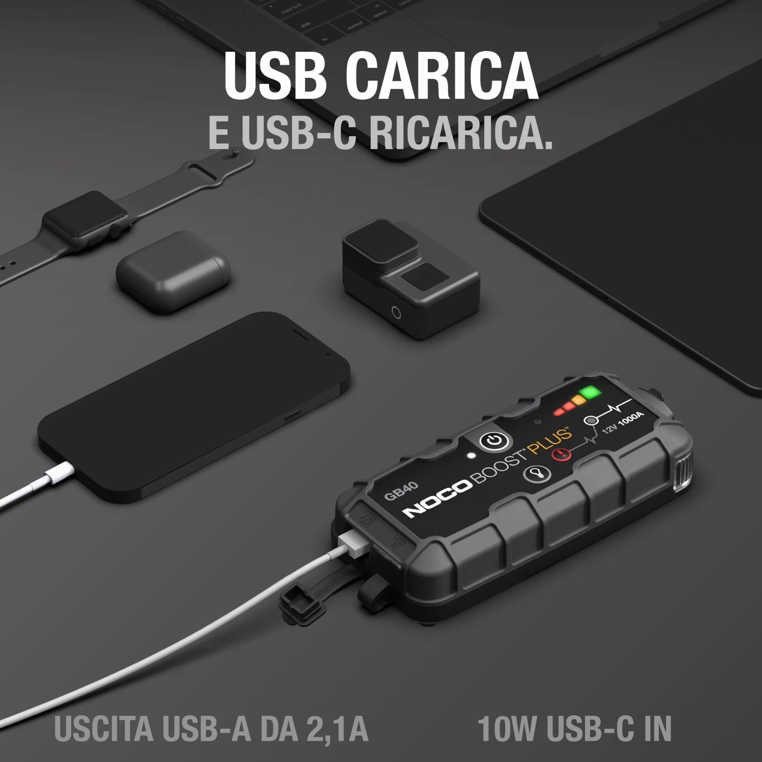 NOCO Boost GB40: Avviatore di Emergenza UltraSafe 1000A – Booster Batteria al Litio 12V, Caricabatteria Portatile Power Bank e Cavi Avviamento – Per Motori Benzina fino a 6.0L e Diesel fino a 3.0L