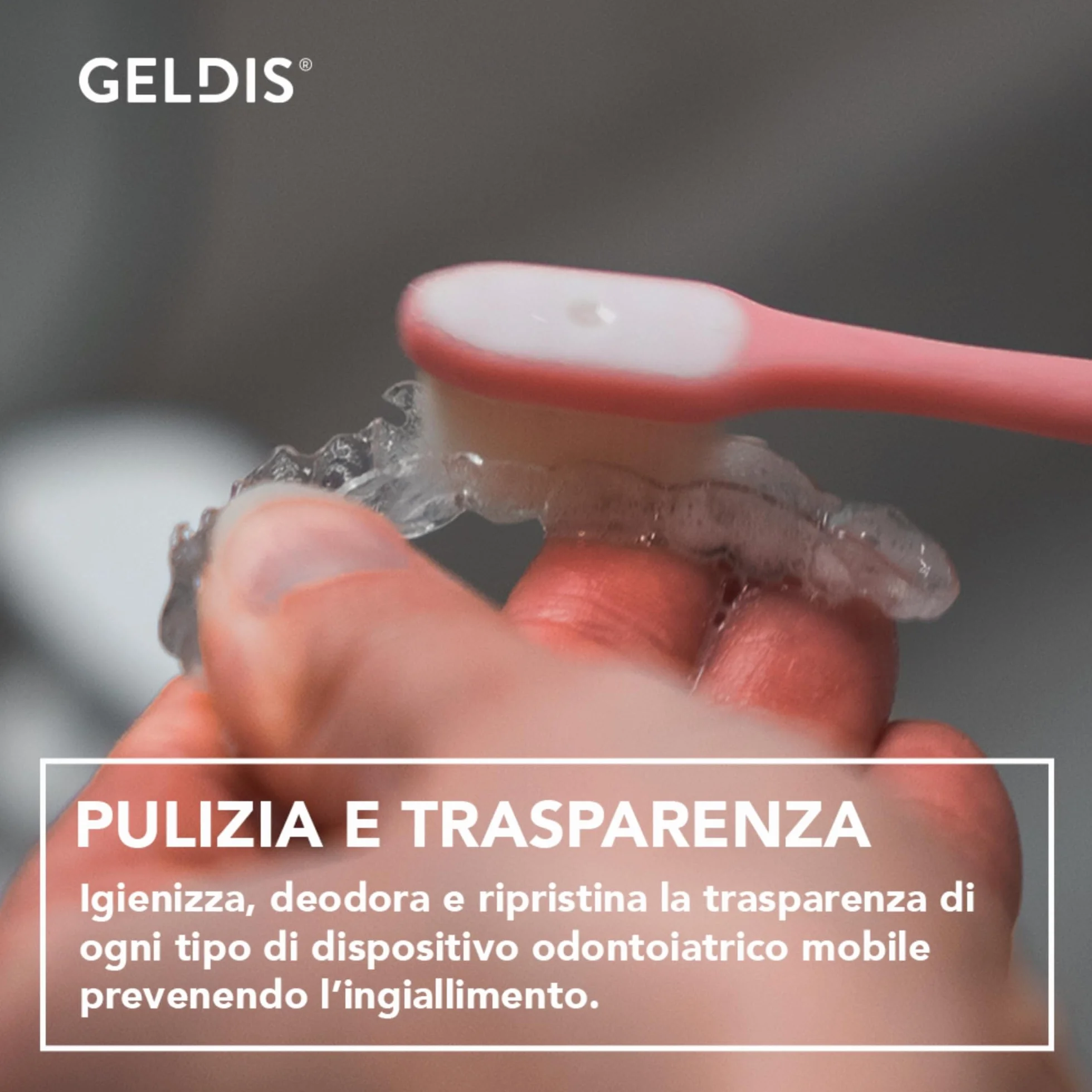 GELDIS Daily Cleanser Gel Detergente Igienizzante per Mascherine Trasparenti Apparecchi Ortodontici Protesi Dentarie Bite 100 ml