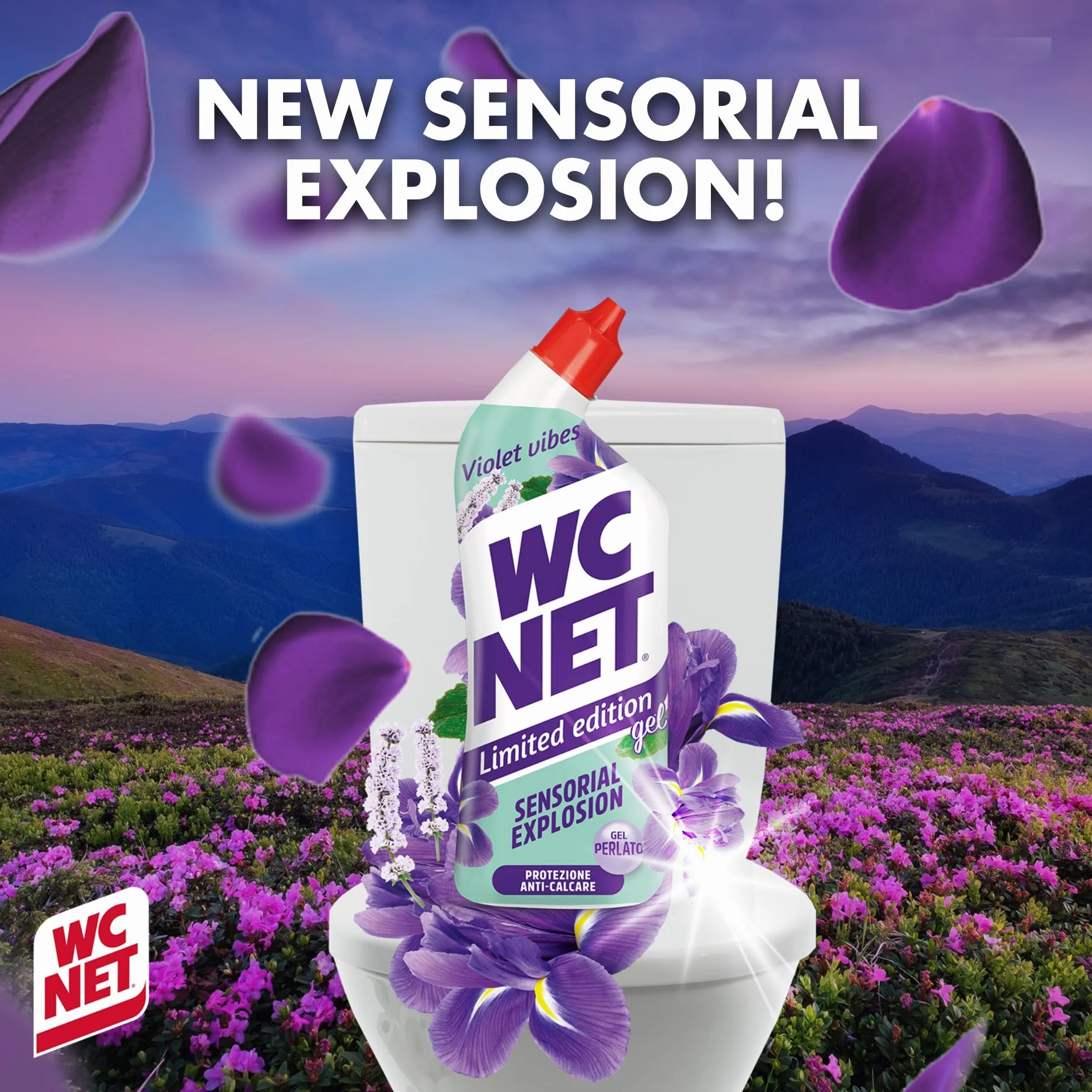 Wc Net Detergente Liquido per Sanitari Essenza Iris Viola e Patchouli Prevenzione Calcare 700 ml x 4 Confezioni
