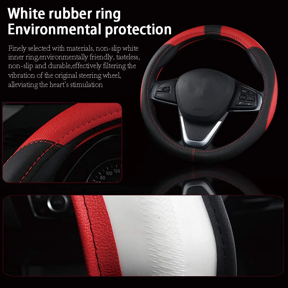 Pahajim Coprivolante in Microfibra PU Pelle Copri Volante per Auto Universale Sportivo Copristerzo Protezione Antiscivolo Traspirante 37-38 CM Rivestimento Sterzo per Donna Uomo (grigio nero)