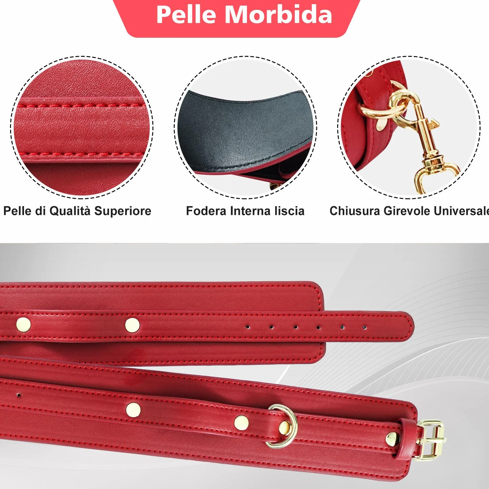 BDSM Bondage Kit Manette in Pelle Regolabili per Mani e Caviglie con Collare e Guinzaglio per Donna