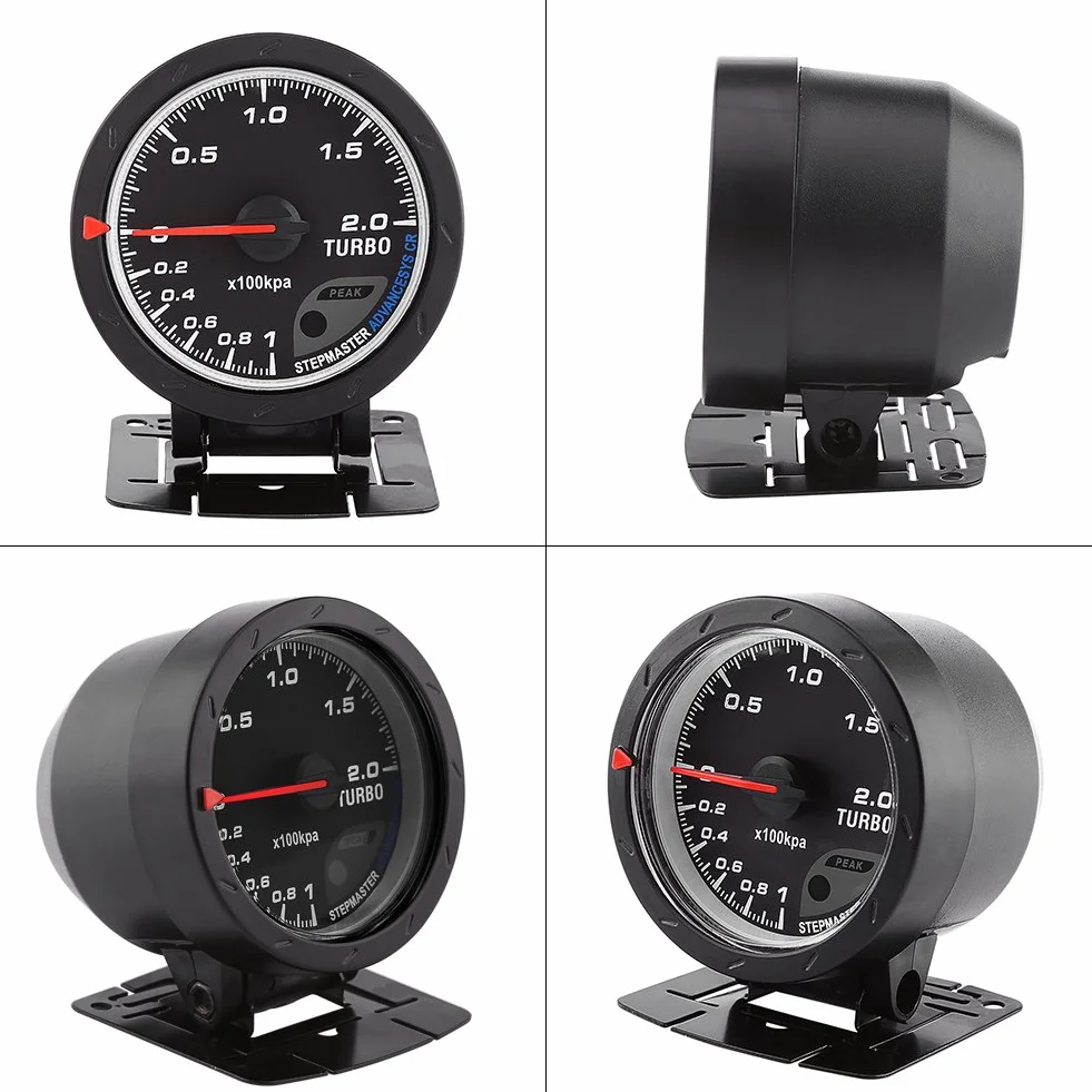 Aramox Indicatore di Livello Turbo Boost, LED Universale 60mm Indicatore di Livello Turbo Calotta Nera per Auto 0-200 Kpa