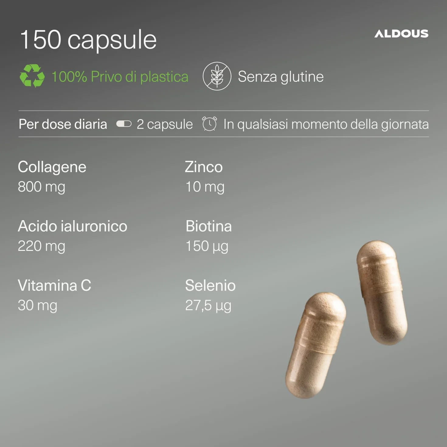 Collagene e Acido Ialuronico 220 mg 150 Capsule con Vitamina C Biotina Zinco Selenio Integratore Capelli Pelle Unghie 800mg Collagene Idrolizzato