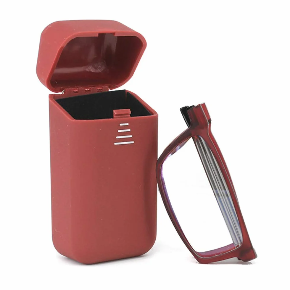 KoKoBin Occhiali da Lettura Pieghevole Anti Luce Blu con Fionda Specchio Telescopico Gambe e Scatola Portatile Rosso 2.5