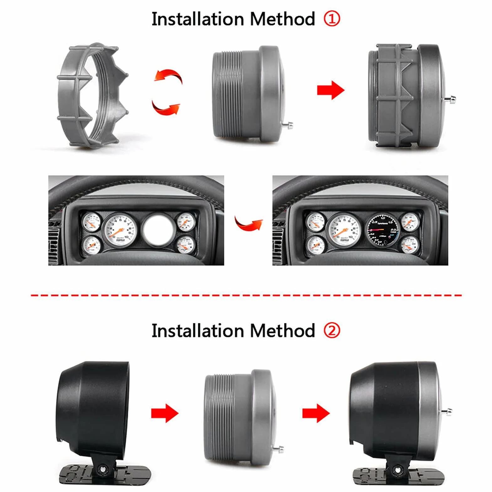 Pressione Turbo Auto 12V Misuratore Turbo Boost 60 mm/2,5 pollici 12 V manometro per aumento del turbo a LED universale - 30-202.5 Controllo indicatore LED a barre