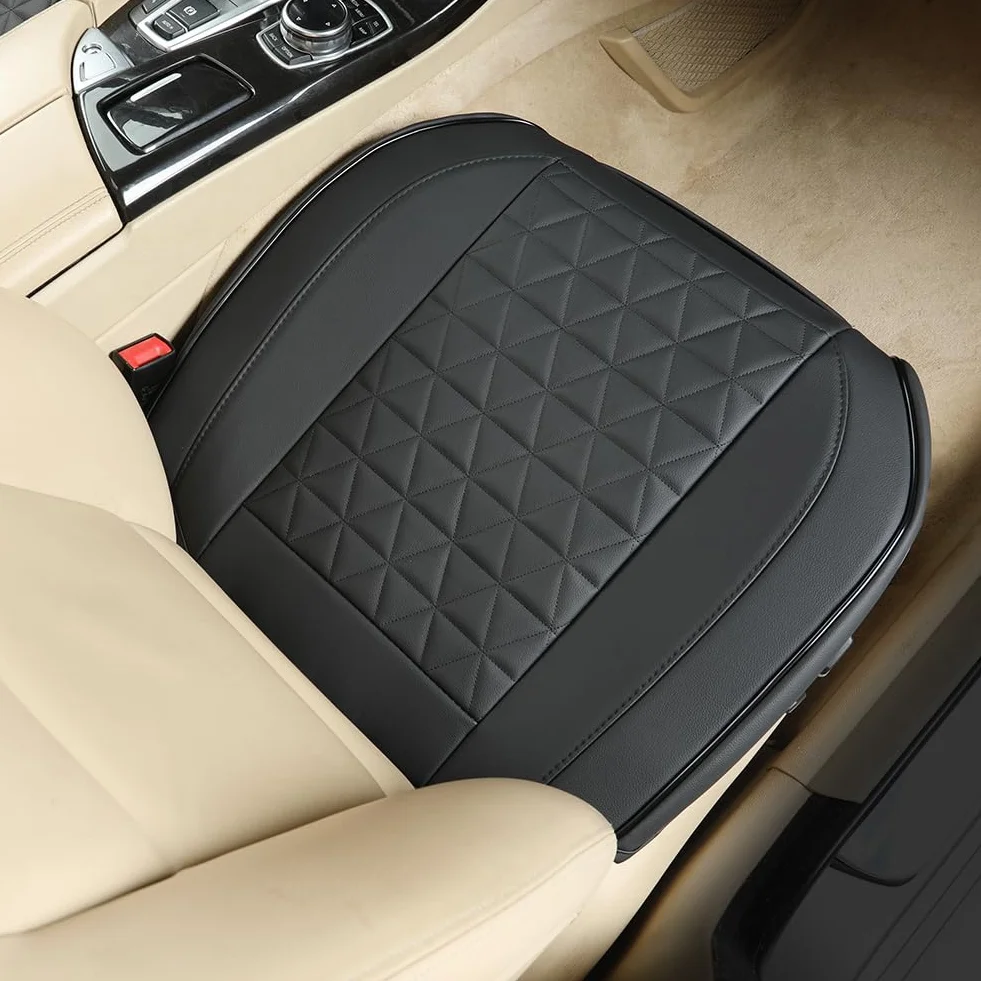 Cuscino Coprisedile Anteriore Auto Black Panther Ecopelle Design Trapuntato Base Antiscivolo Tasca Portaoggetti Universale Nero 1 Pezzo