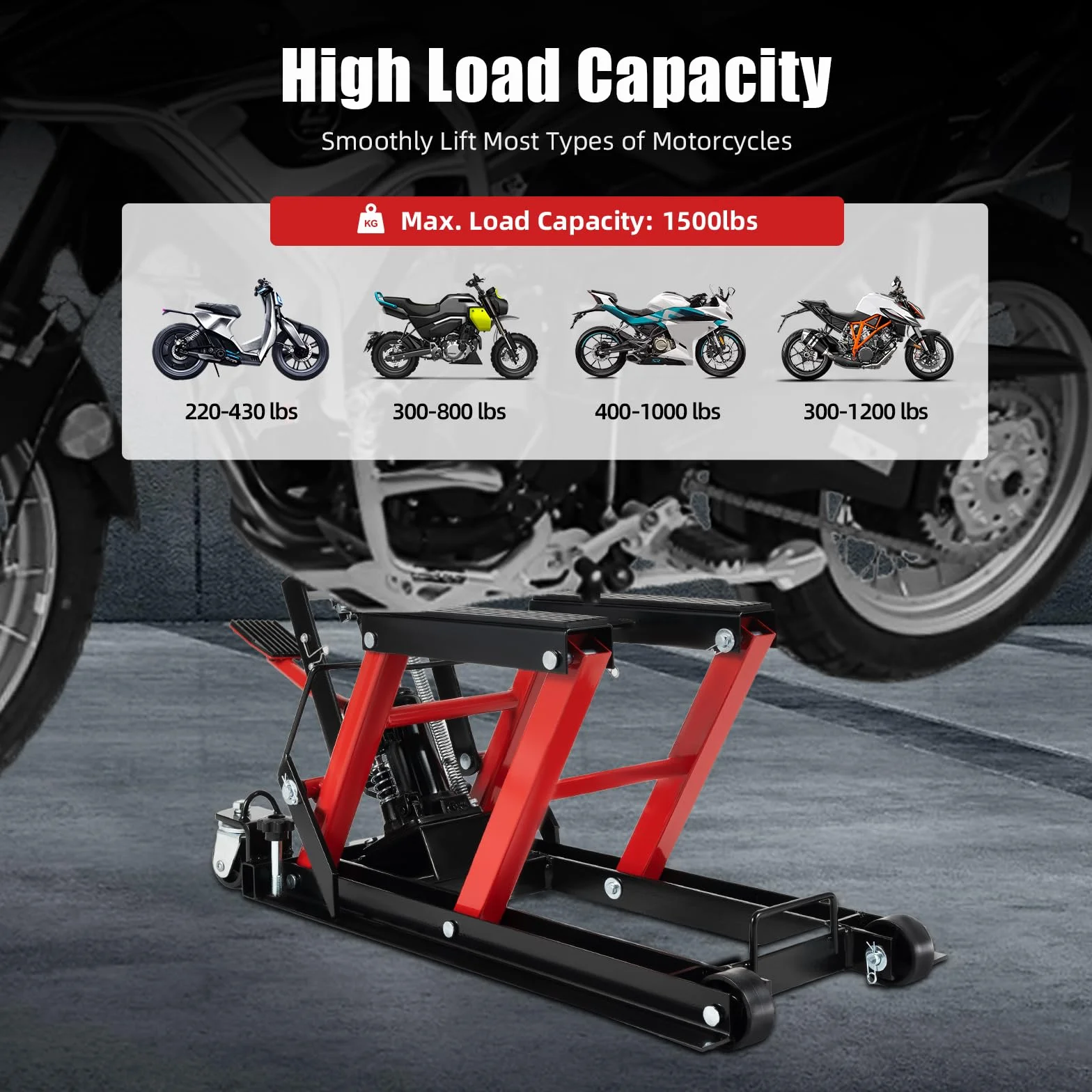 Sollevatore per Moto Idraulico a Ponte 115-365 mm 680 kg