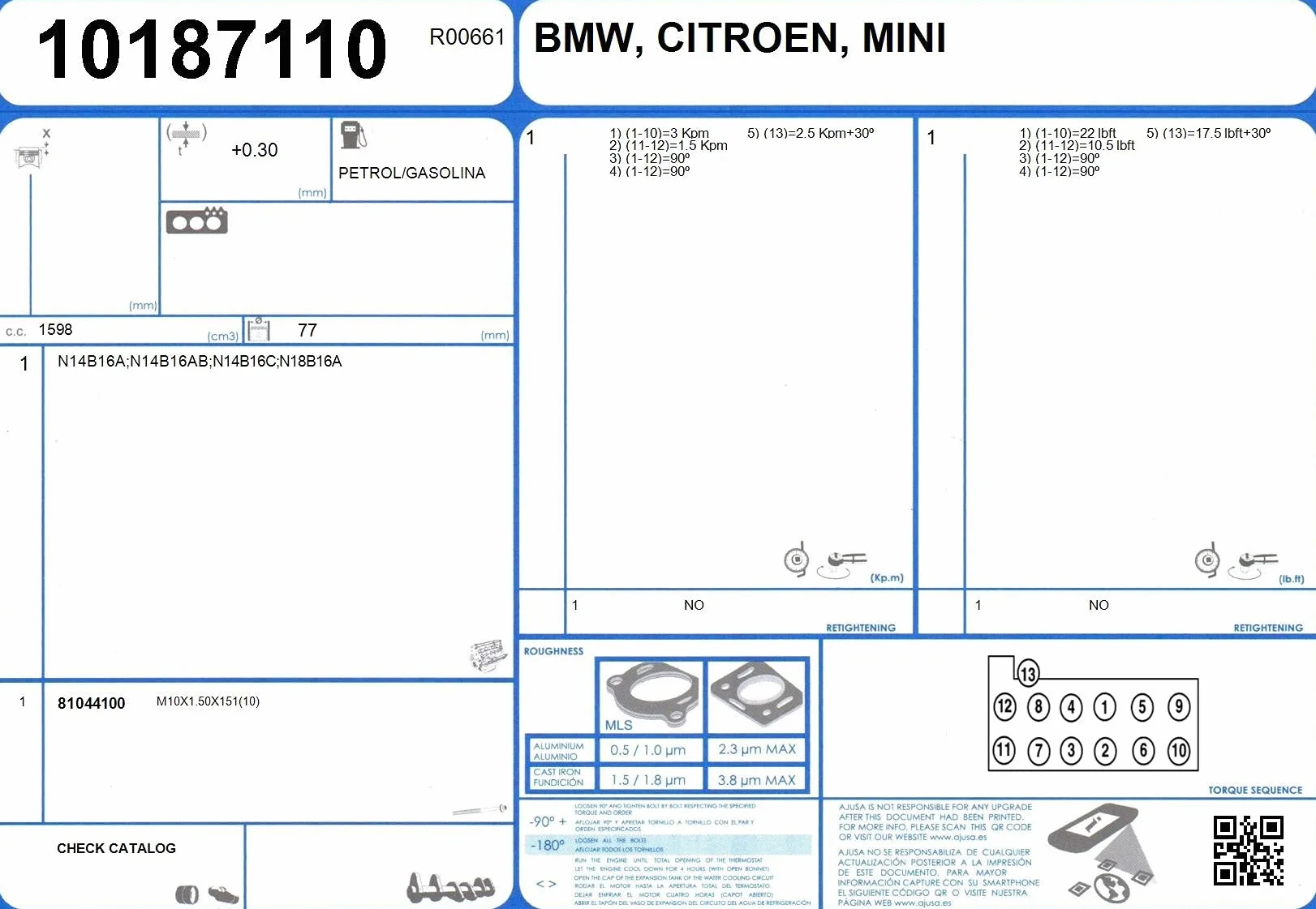 Ajusa 81044100 Kit Bulloni Testata