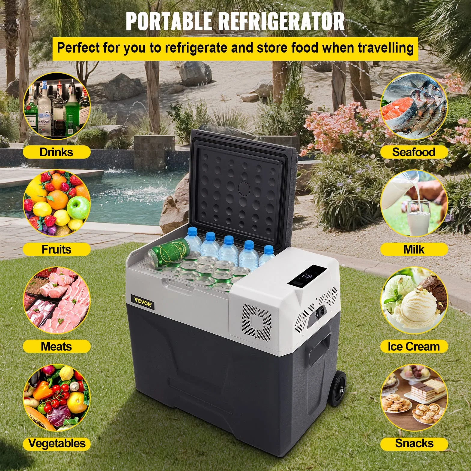 VEVOR Frigorifero termoelettrico portatile 50 L frigorifero da viaggio per auto frigorifero portatile elettrico da viaggio per auto mini frigorifero per auto mini frigorifero per bevande con LCD
