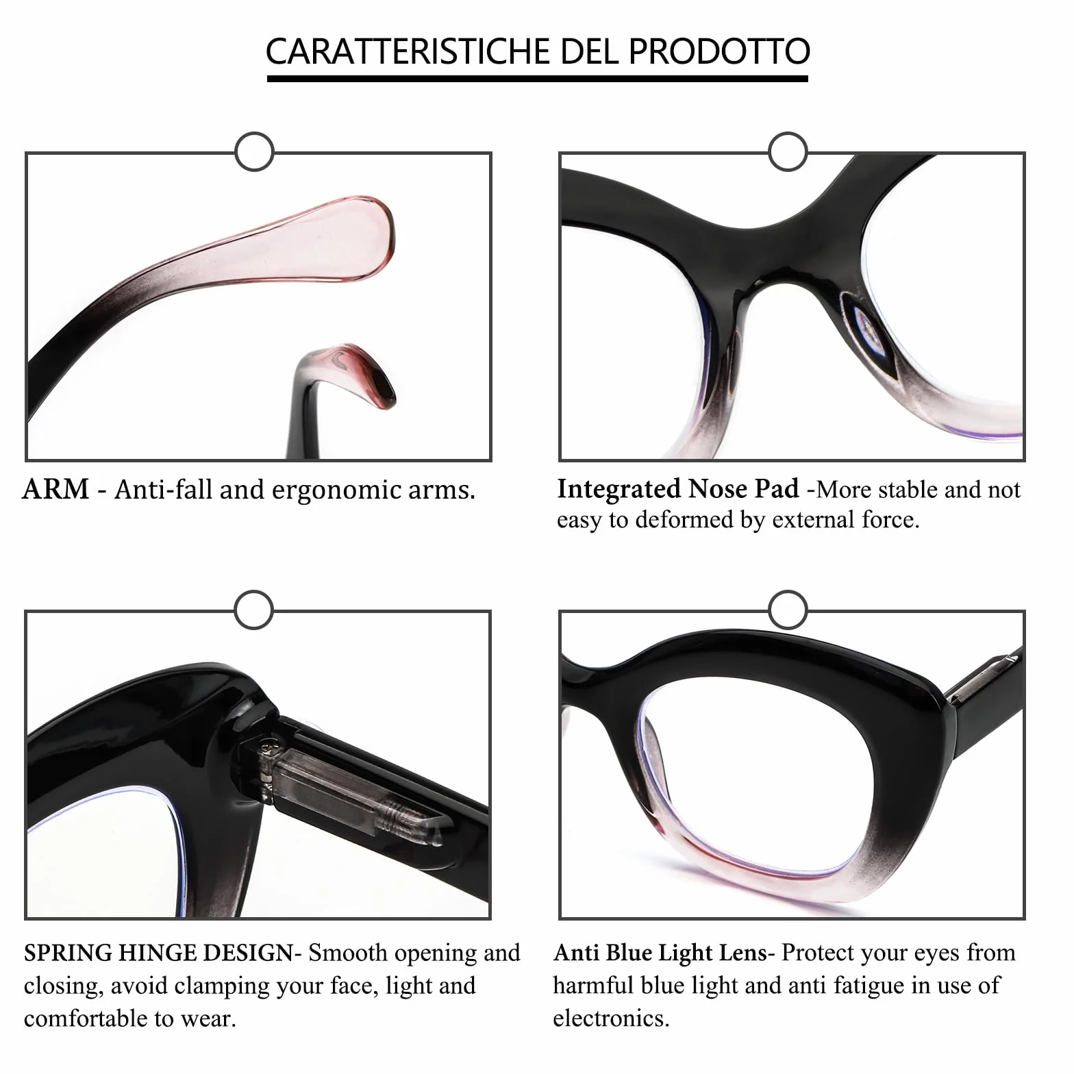 Occhiali da Lettura Anti Luce Blu Antigraffio Antiscivolo Unisex 1.5 2.0 2.5