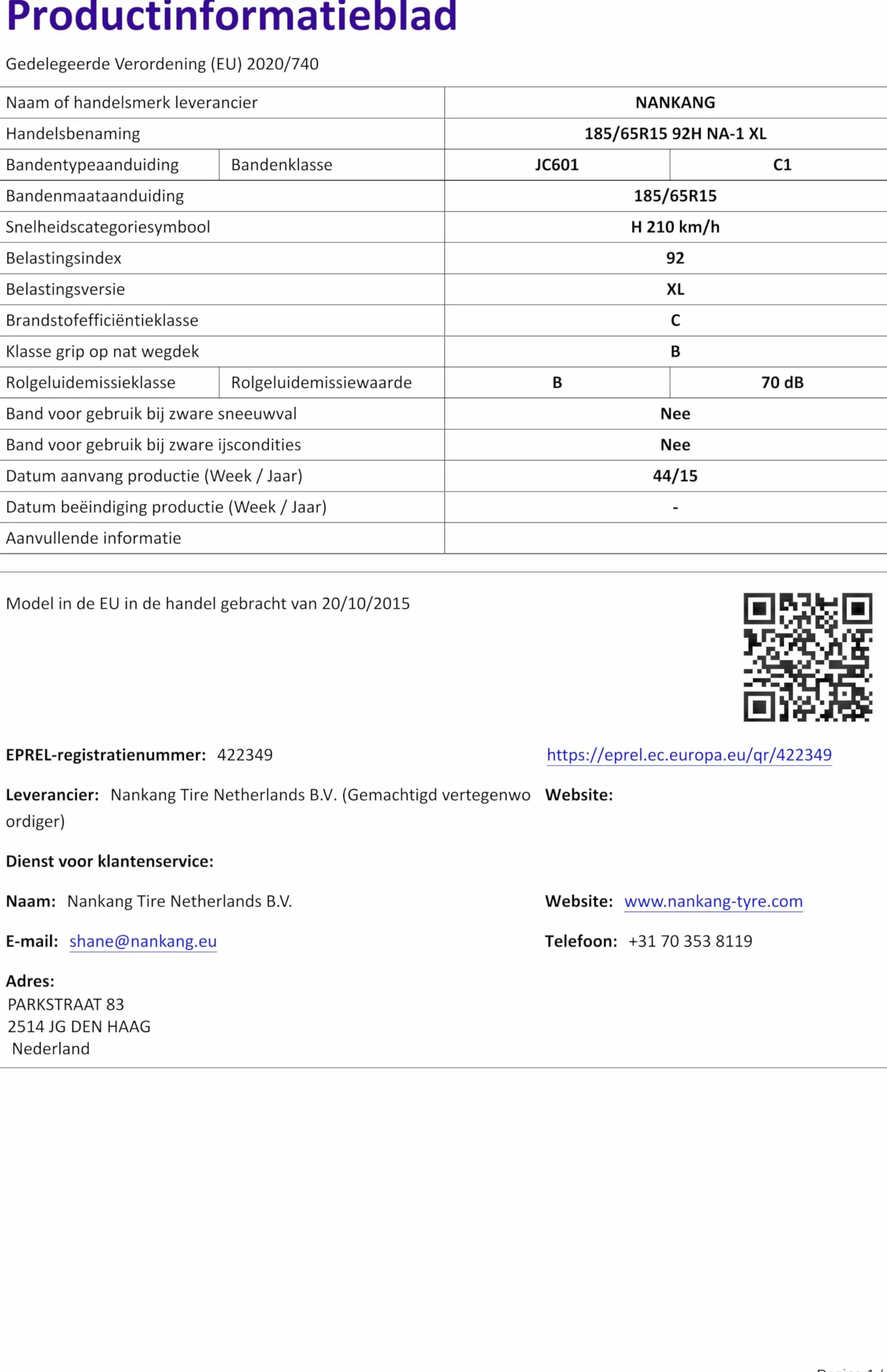 Nankang NA-1 XL - 185/65R15 92H - Pneumatico Estivo