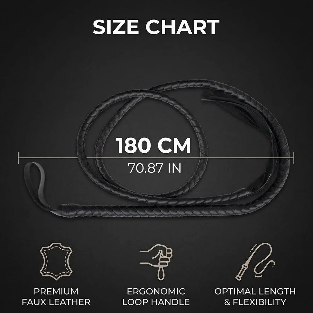 Frusta in Pelle Nera 1,8 m, Accessori Costume Maschera, Giocattoli per Adulti