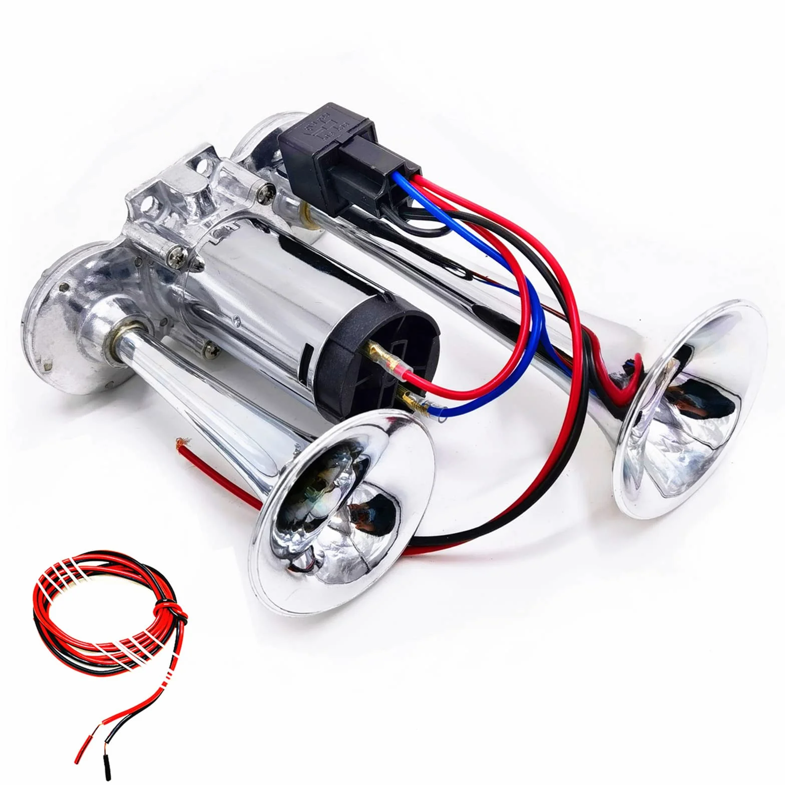 Clacson elettrico 24V Clacson per auto Air Horn 165db Clacson per nave Tromba da barca corno argento Clacson a tono alto e basso doppio tubo Car Horn Tromba d'aria per 24v yacht camion moto ecc