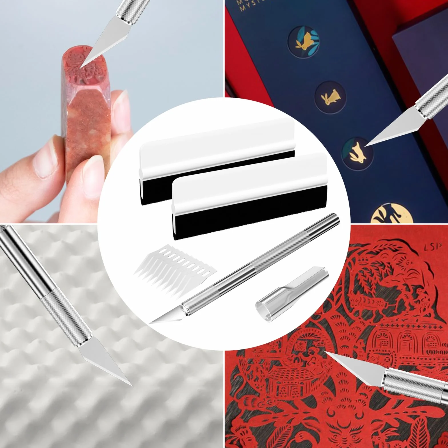 Traxenta Spatola Pellicole Adesive, Spatola per Cartas Parati, Kit Spatola Wrapping, Kit Oscuramento Vetri Auto, Kit Applicazione Adesivi Auto, Viene Fornito con 10 Lame, per Incisione Artigianales