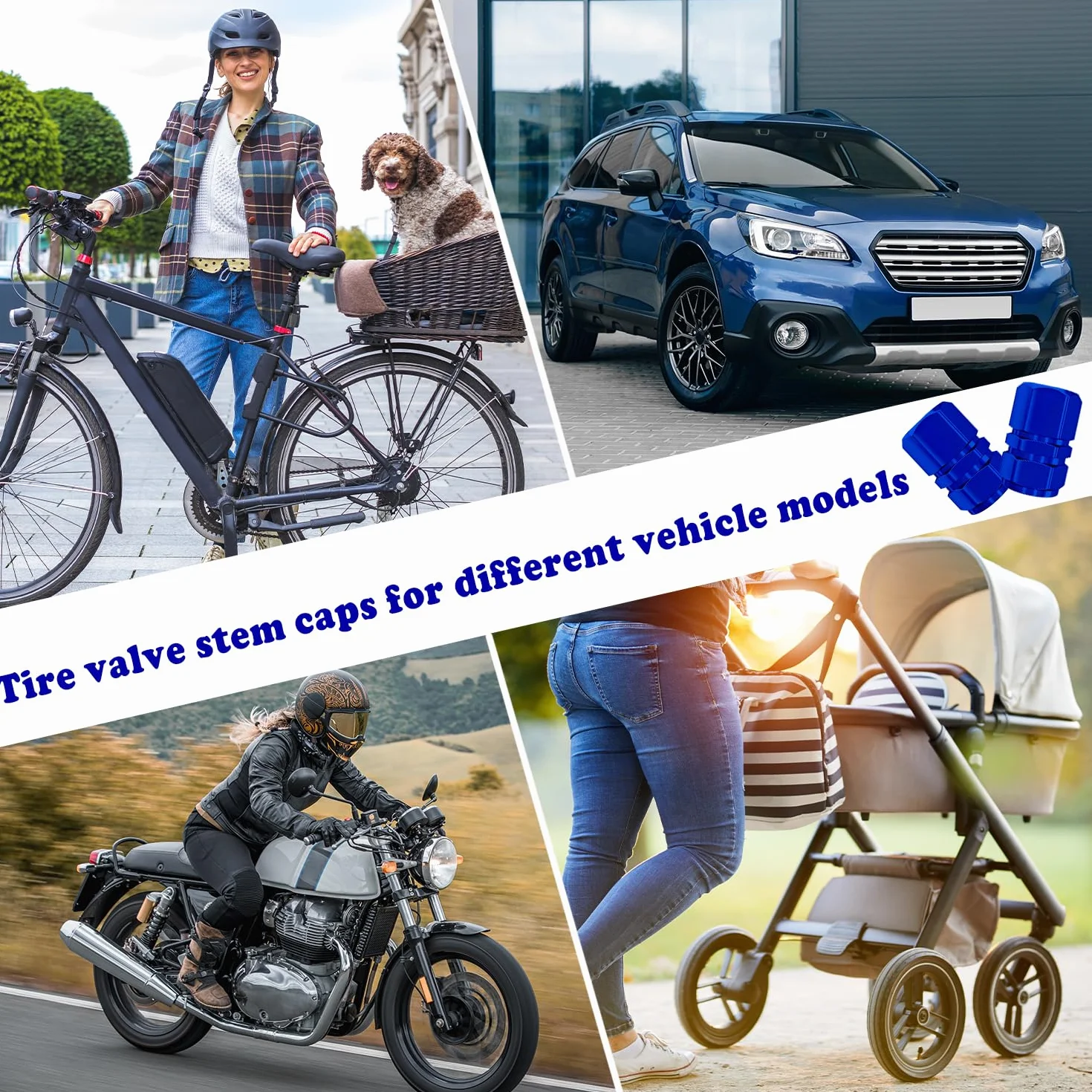 8 tappi universali per valvole pneumatici in alluminio con guarnizione per auto, moto, bici, camion, SUV e scooter (blu)