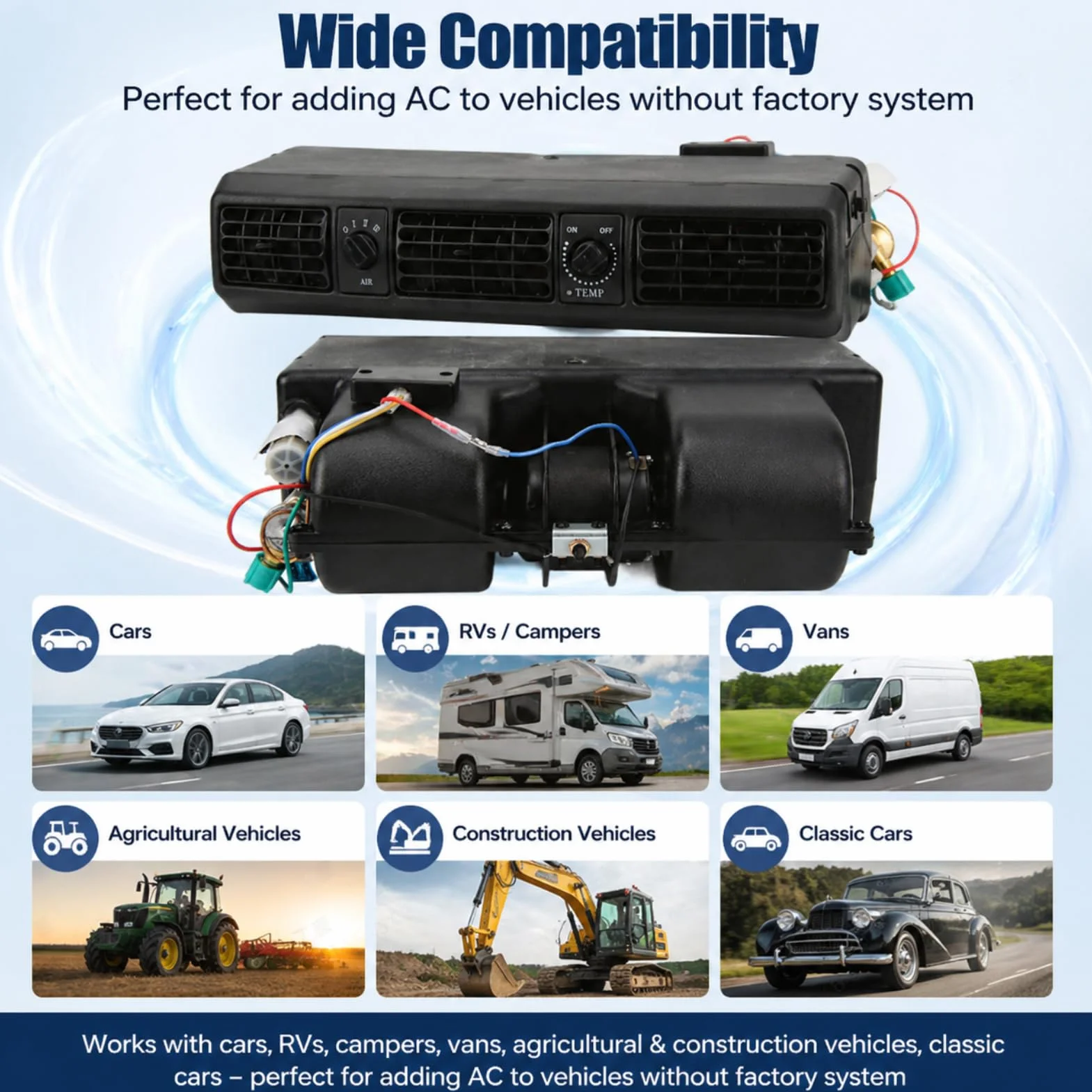 Evaporatore Universale 360CFM 12V per Condizionatore d'Aria Sotto il Cruscotto per Camper Furgoni