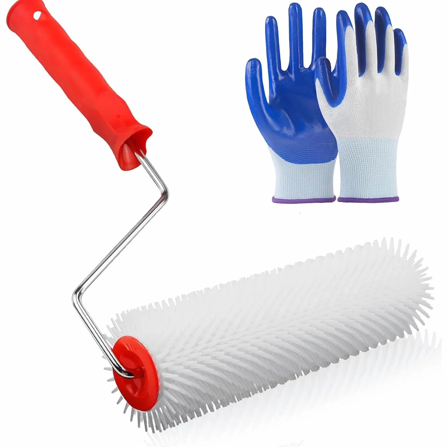 Rullo di sfiato per massa di compensazione 23 cm – Lunghezza del perno 14 mm – con guanti in nitrile, rullo di sfiato e rullo spinato composto di compensazione per pavimenti.