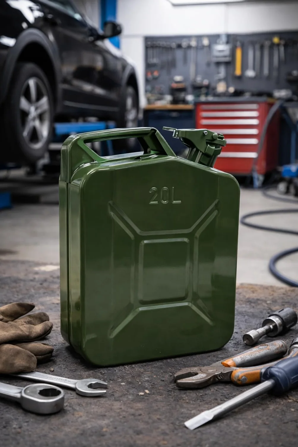 Tanica in Acciaio Verniciato Verde, Omologata per Carburante, Benzina e Gasolio, Uso Agricolo, Nautico e Campeggio (20 Litri)