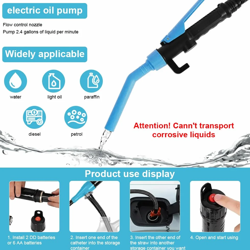 Pompa a trasferimento elettrico, pompa a benzina per tanica con ugello di controllo del flusso, pompa di travaso elettrica batteria pompa olio portatile 2.4 GPM (9 L/min), pompa di carburante