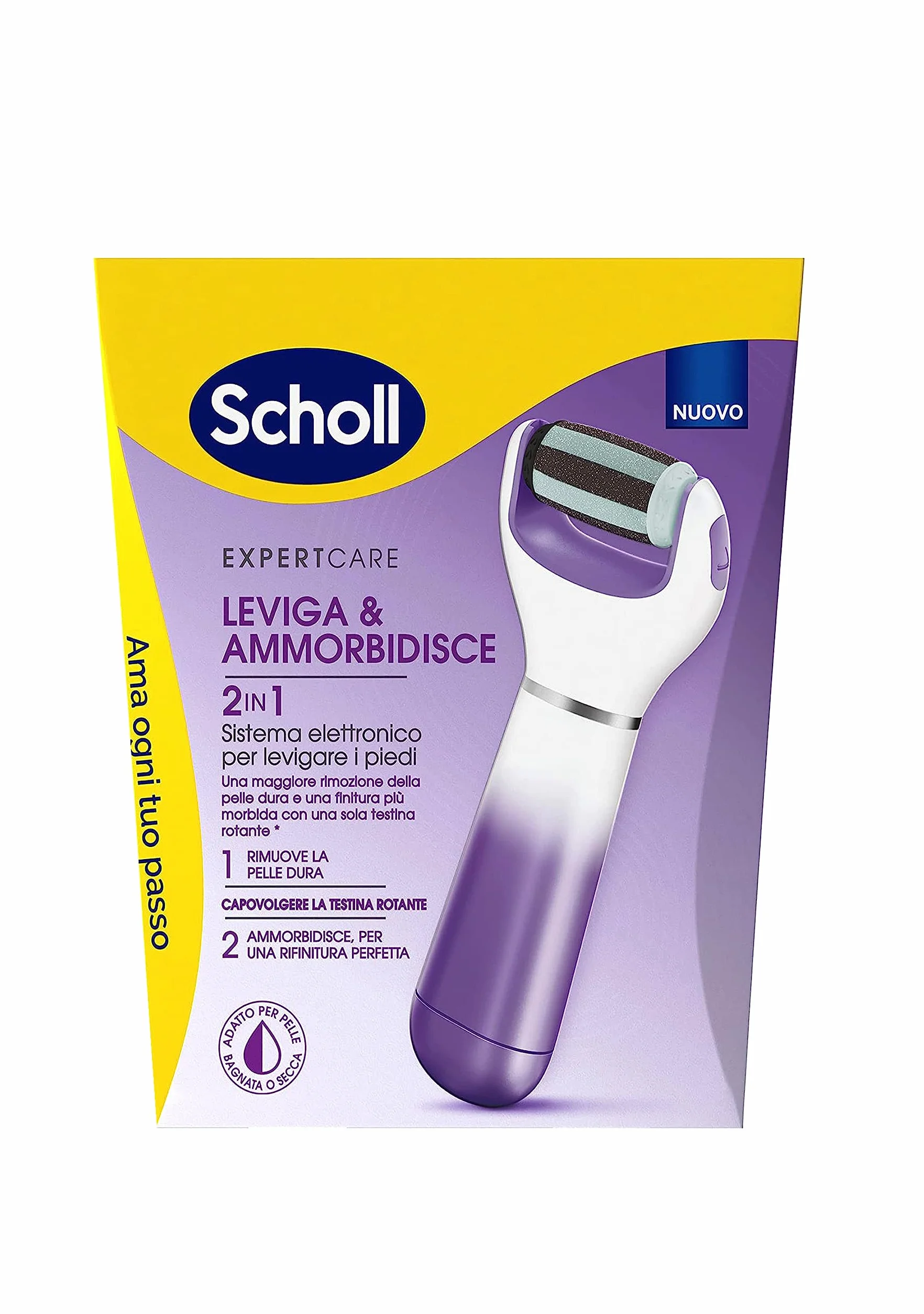 Scholl Velvet 2in1 Sistema di Pedicure Elettronico per Levigare i Piedi, Testine Interscambiabili a Doppia Azione