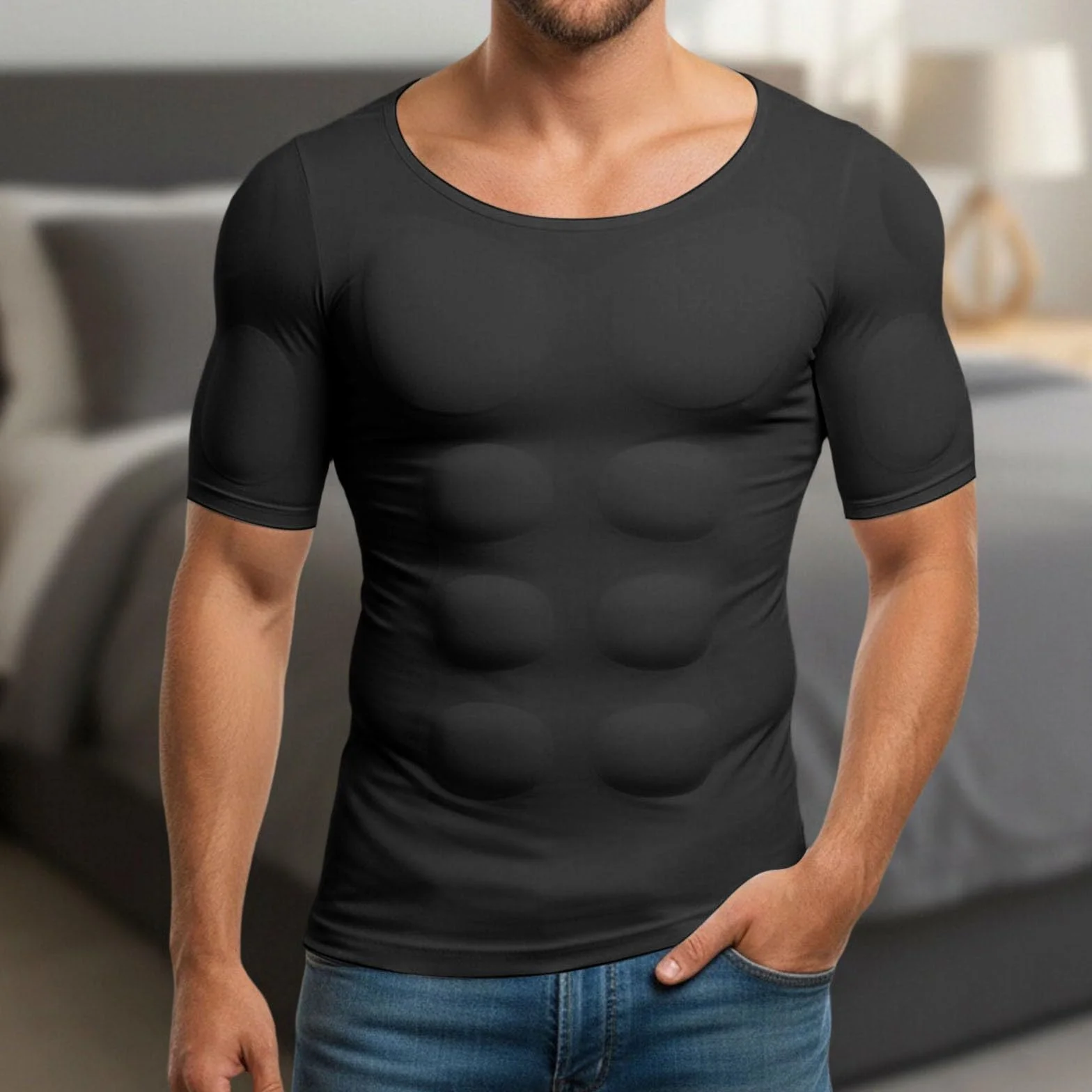 Camicia muscolare a maniche corte falso petto per adulti e bambini