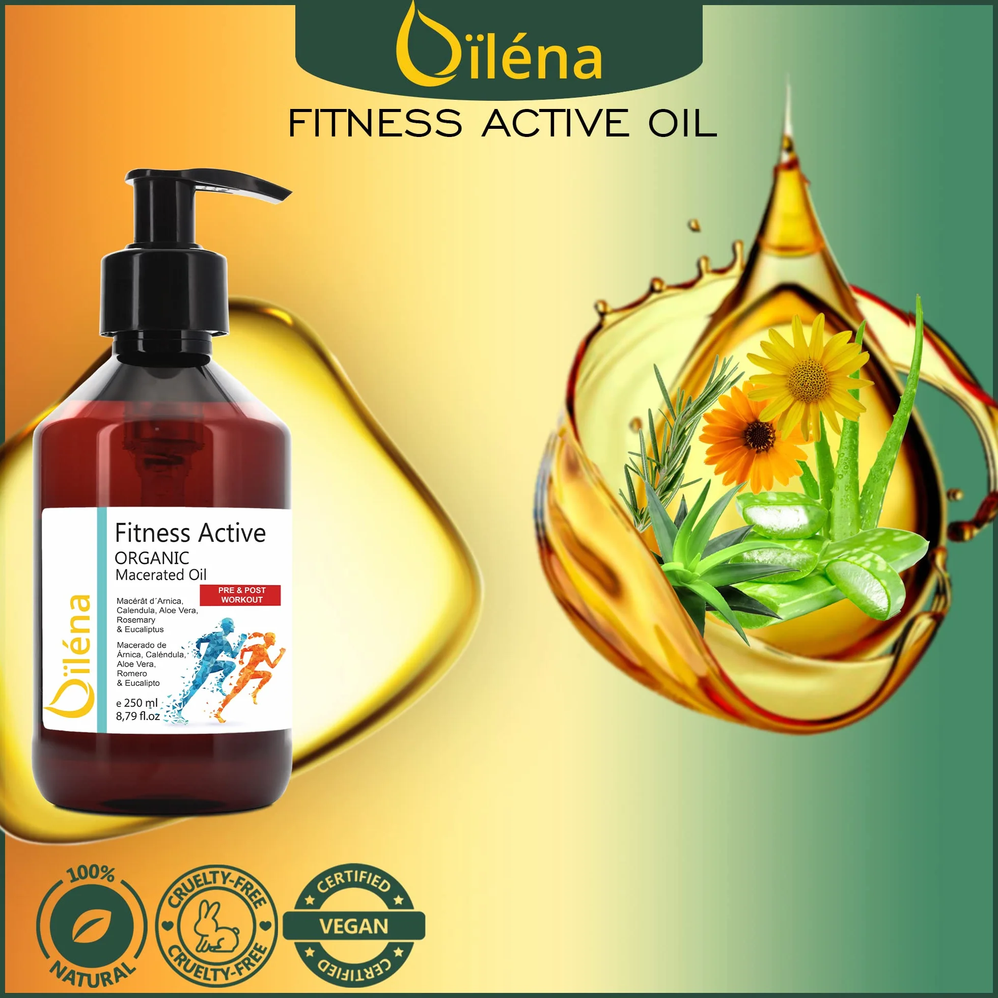 Olio Massaggio Muscolare 250ml Professionale Aloe Vera Calendula Rosmarino Eucalipto Pre-Post Allenamento