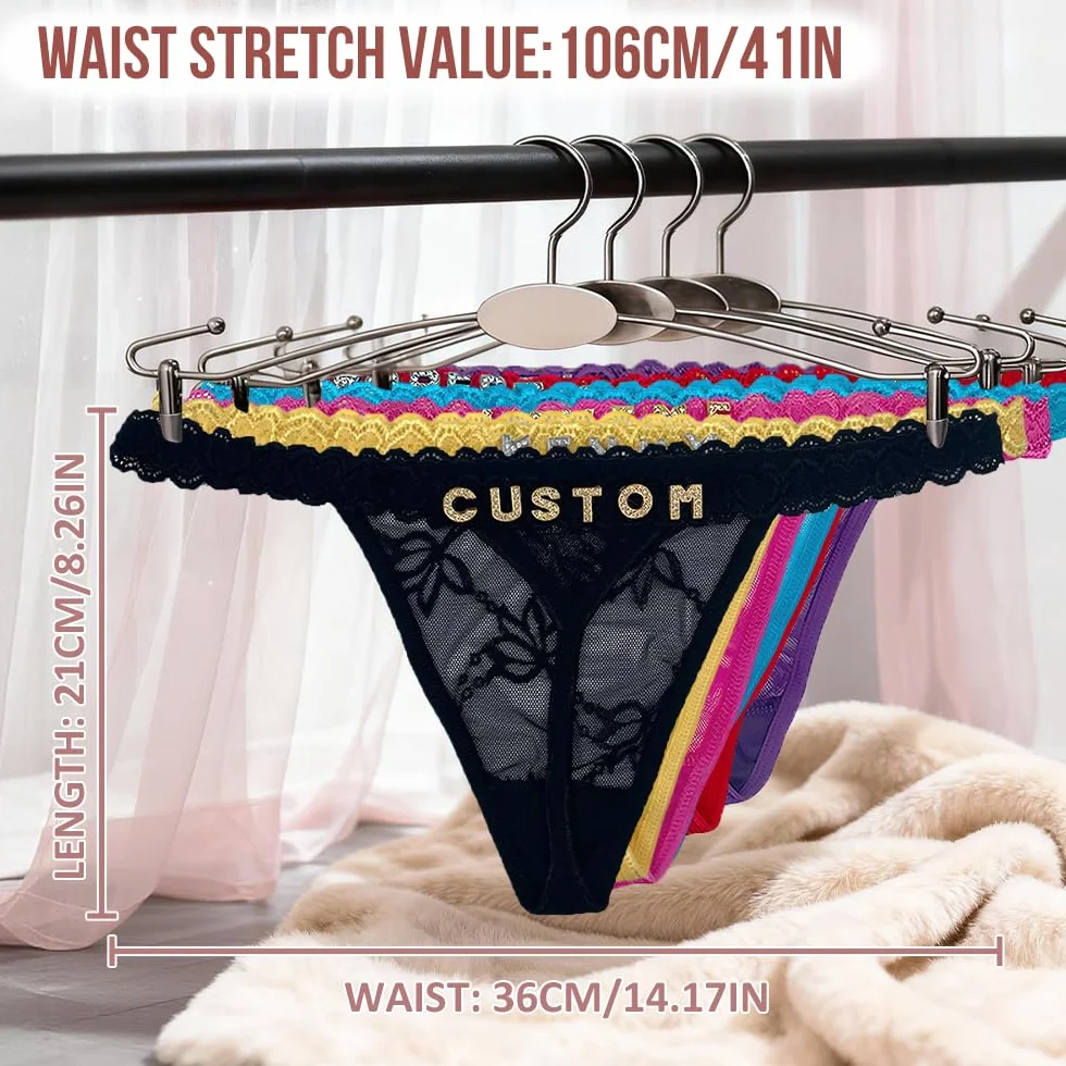 Perizoma Personalizzato con Nome e Strass, Intimo Donna su Misura, Cucito a Mano, Oro Lucido, Confezione da 4
