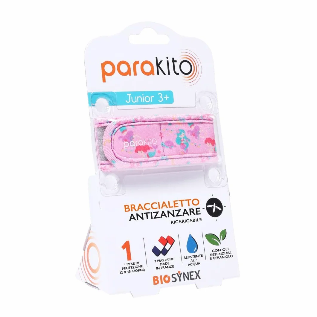 BIOSYNEX PARAKITO Braccialetto Antizanzare 2 Ricariche Incluse Modello Sirene Taglia Junior 3+