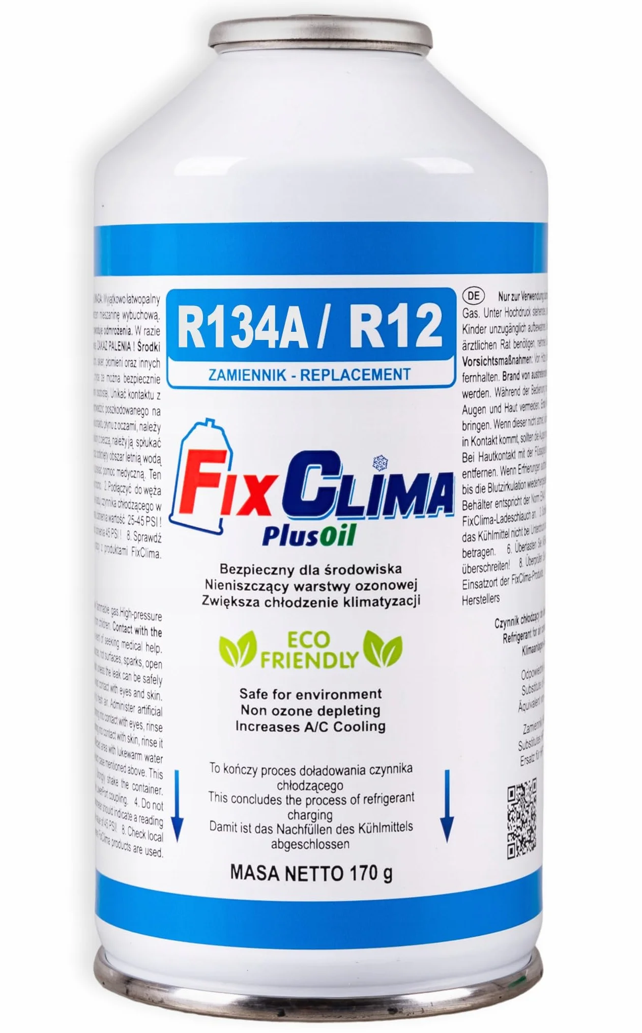 FixClima Kit di Ricarica Climatizzatore Auto R134a R12 2x Gas Refrigerante 170g Tubo Manometro Olio Sigillante Manutenzione