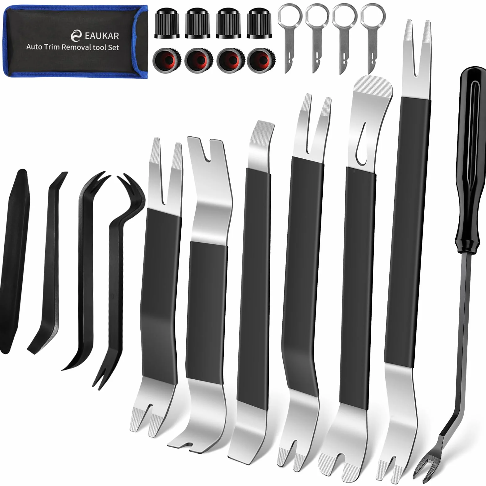 Strumenti di rimozione Auto, 24 Kit di Smontaggio per Riparazioni Auto MetalloStrumento Rimozione del Pannello Veicolo Rimozione Cunei Trim Interno Strumento Leva Radio (Nero)