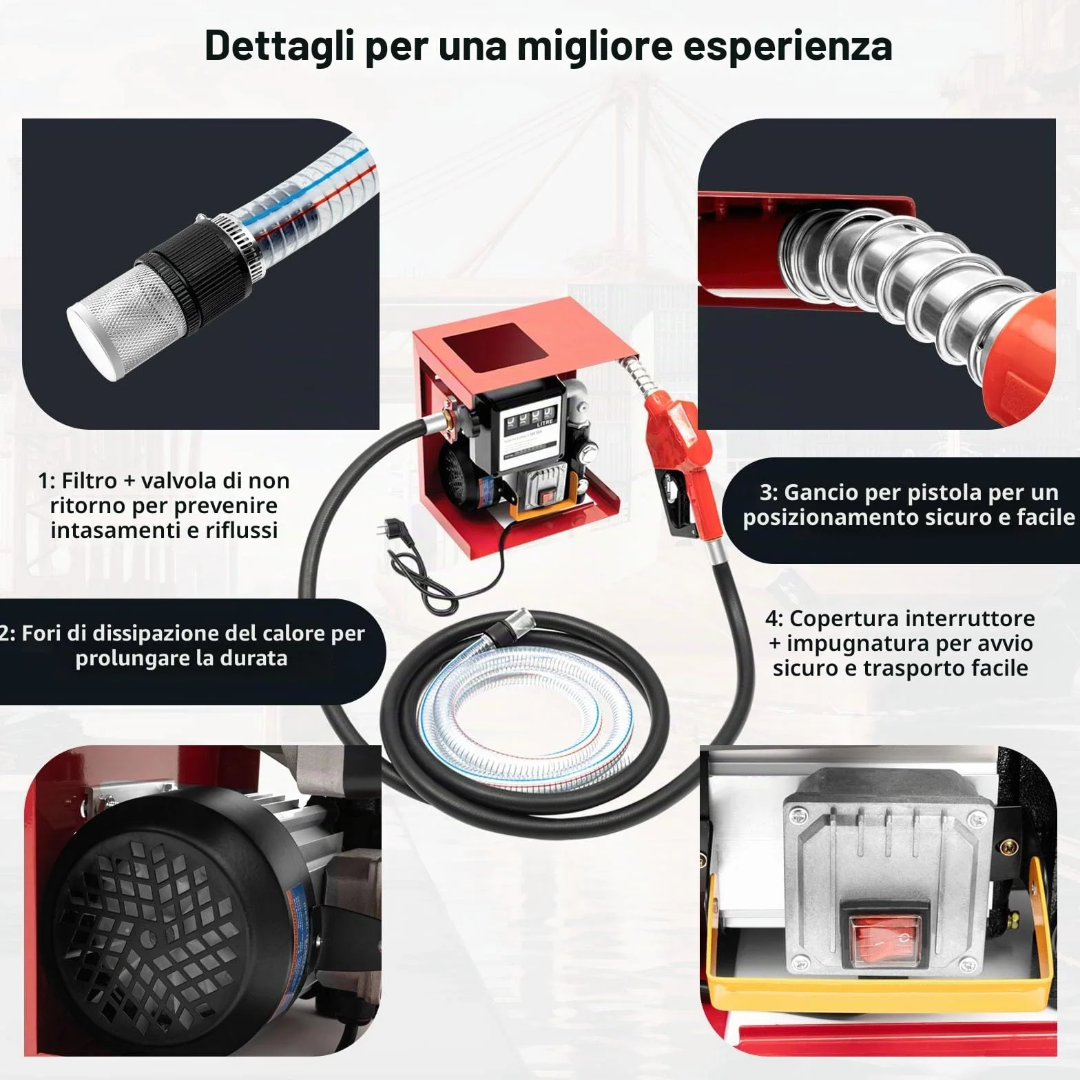 Pompa diesel 220 V, 550 W, pompa autoadescante con contatore e pistole, IPX4 60 l/min, pompa olio professionale per officine automobilistiche, autorecycling