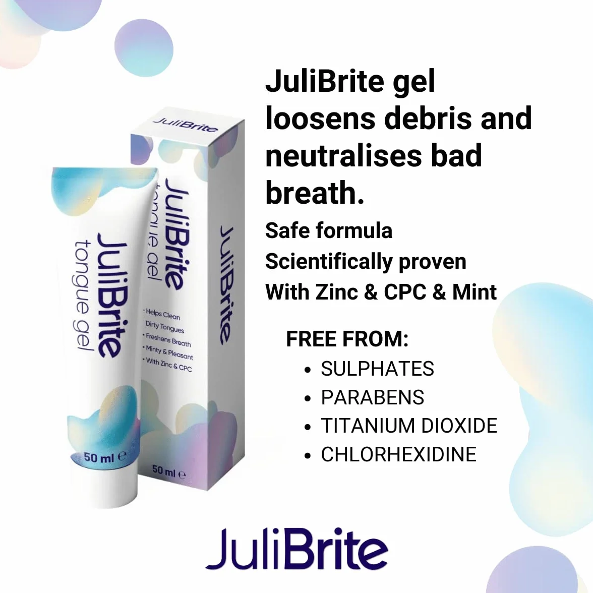 Gel per lingua JuliBrite 50 ml | Alito fresco | Raschietto lingua