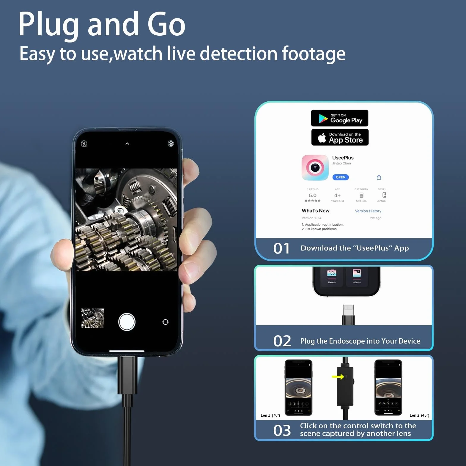 Telecamera Endoscopica Doppia Lente 1920P HD IP67 Sonda Impermeabile 5M Compatibile iOS Android