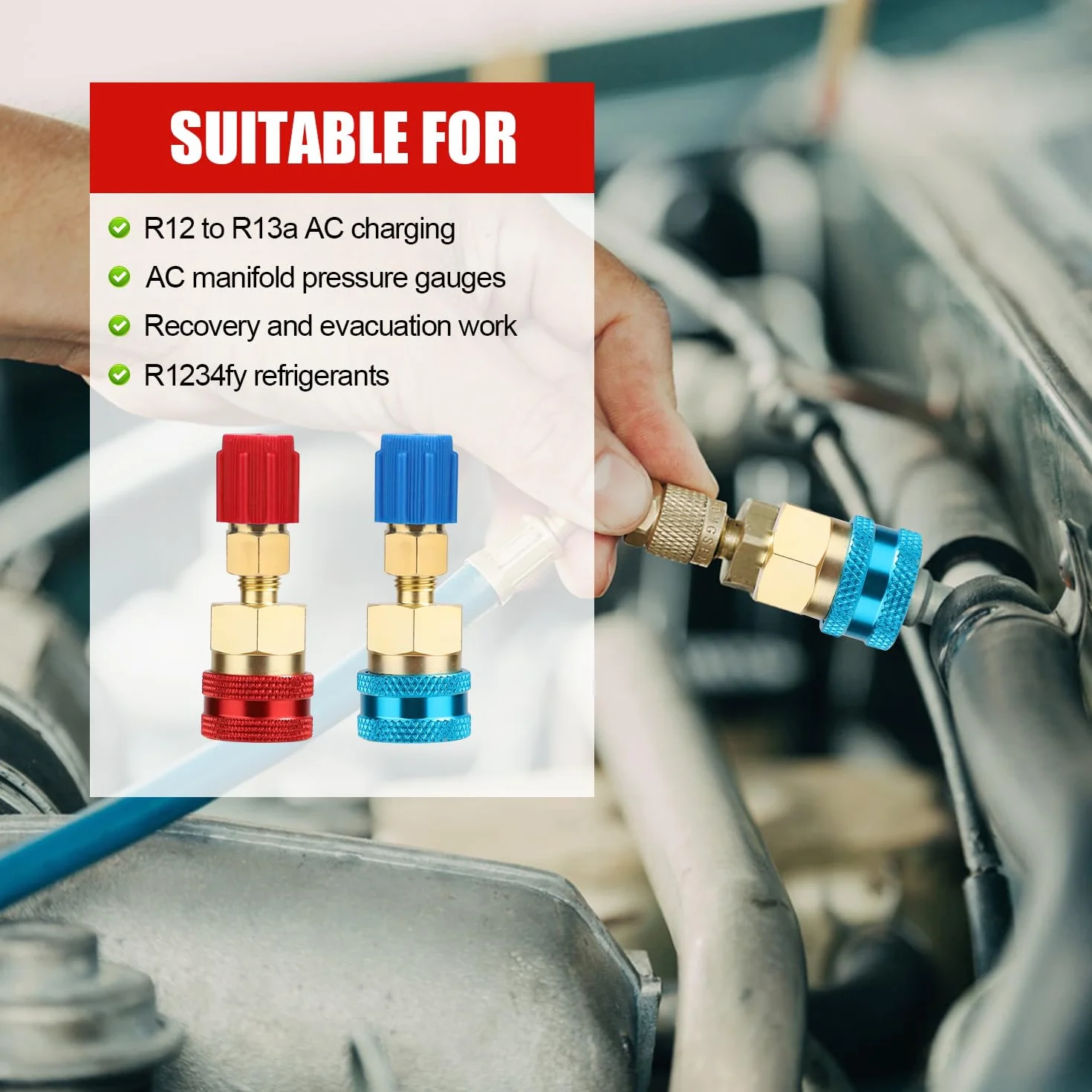 NQEUEPN 4 Pezzi Adattatore da R1234yf a R134a, Kit Adattatore da R1234yf da R1234yf a R134a Lato Alto e Basso Connettore Accoppiatore Rapido da R1234yf a R134a per Refrigerante Condizionatore d'Aria