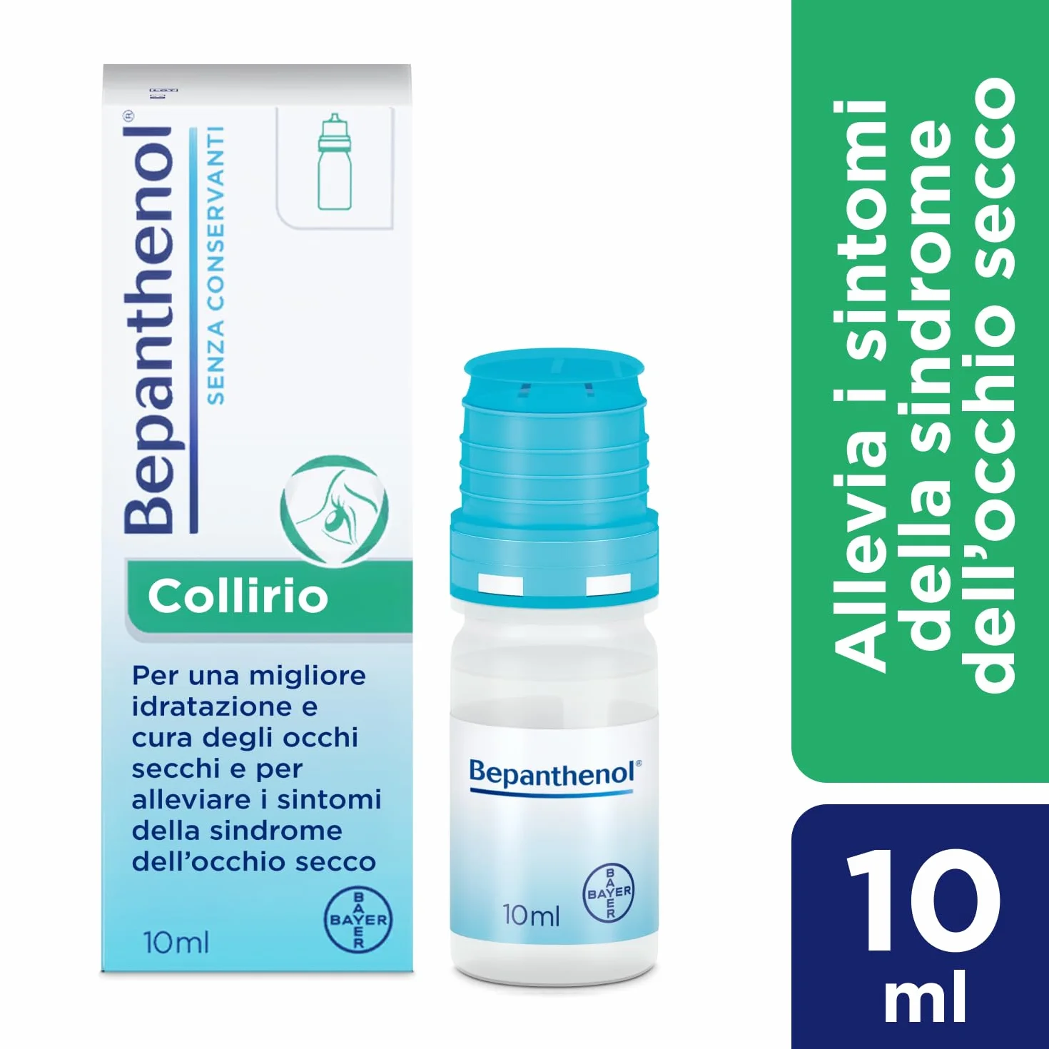 Bepanthenol Collirio Flacone 10 ml – Gocce Oculari con Acido Ialuronico 0,15% e Pantenolo – Lacrime Artificiali Senza Conservanti