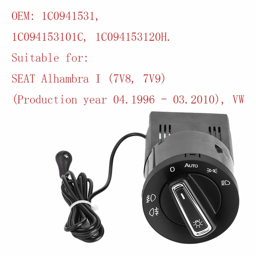 Interruttore Luci Automatico con Sensore Luce per Golf MK4 Passat B5 Polo 9N Bora Beetle Sharan Alhambra Octavia T5