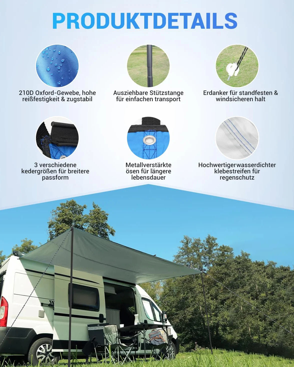 SUPAREE Tendalino Camper Parasole Van Tenda da Sole per Roulotte 3 Binari Tubazioni Protezione UV Impermeabile 3.5 x 2.4m