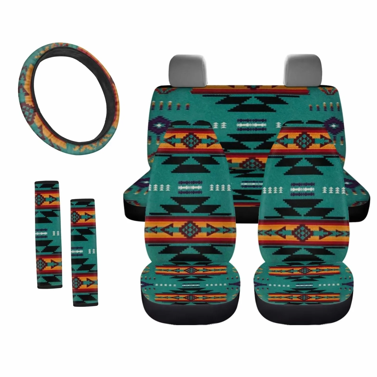 Belidome Set completo di 6 coprisedili per auto, motivo tribale azteco sud-occidentale, imbottiture per cinture di sicurezza, per donne e uomini, decorazione per auto