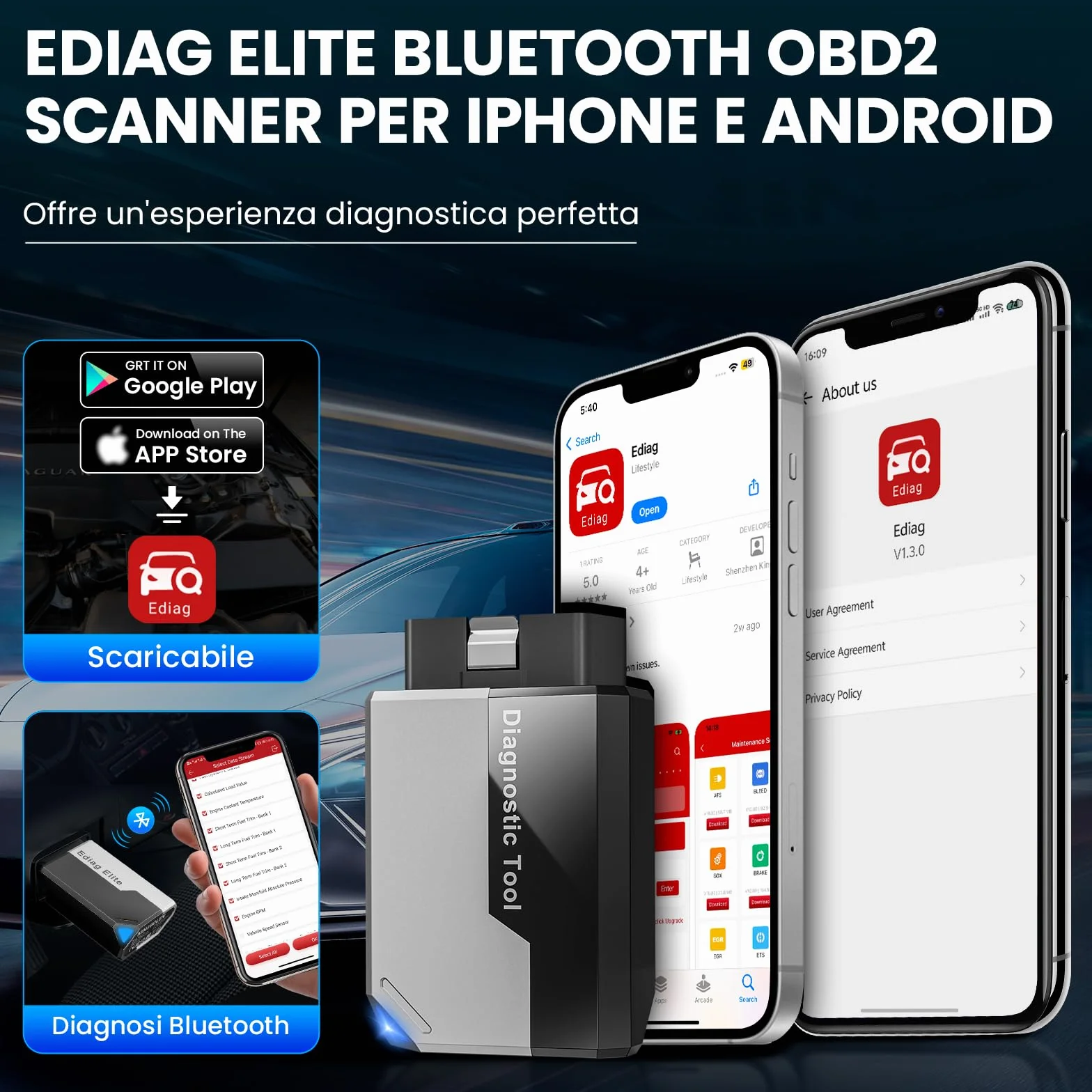 KINGBOLEN EDIAG Elite OBD2 Diagnostica Auto Bluetooth Italiano iOS Android 15+ Funzioni Reset Test Attivo Can-FD