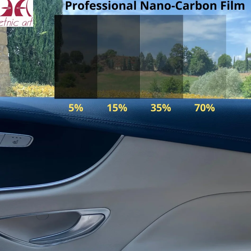 Pellicola Oscurante Vetri Auto Nano-carbon Qualità Professionale Misure GRANDI PICCOLE Antigraffio Parasole Antiriflesso Termoformante Adesiva Finestrini Casa (5%-BLACK, 30 X 120 CM)