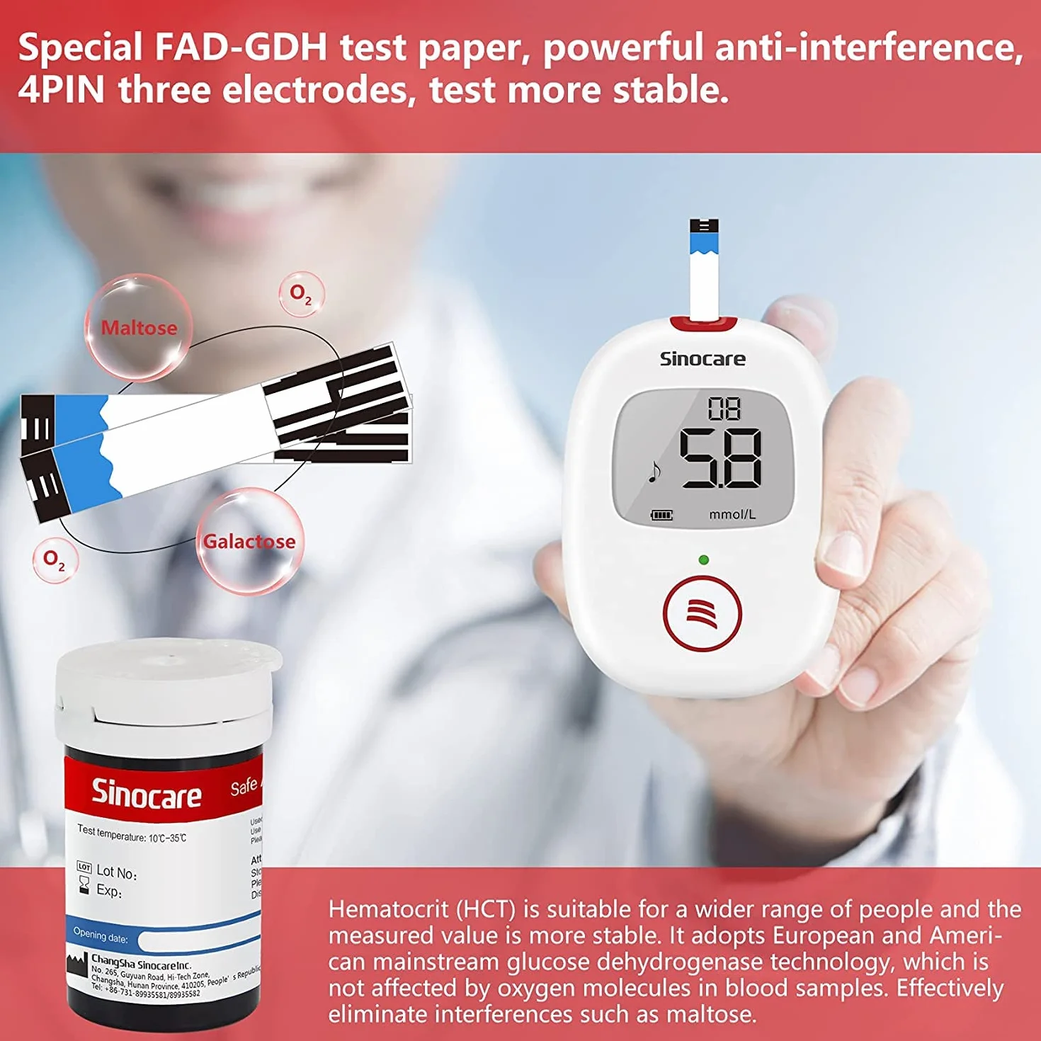 Sinocare Strisce Glicemia 50 Strisce 50 Lancette mg/dL AQ Voice Smart Air