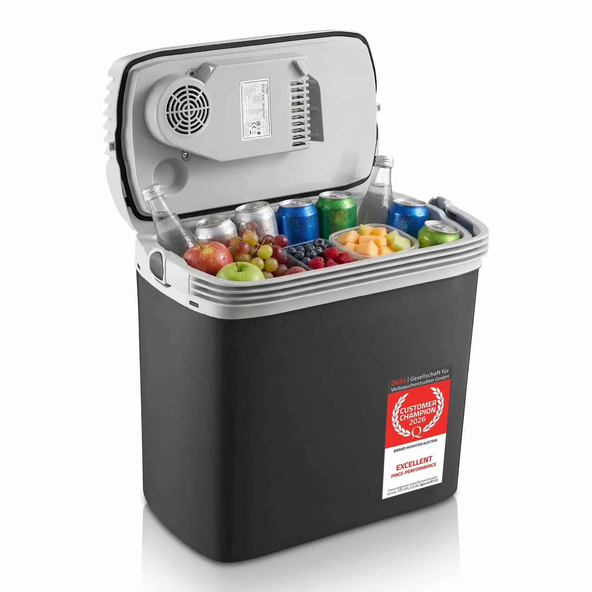 TZS First Austria Frigo Portatile Elettrico 20L Tripla Alimentazione 12V/230V/USB-C Raffreddamento Riscaldamento Nero Grigio
