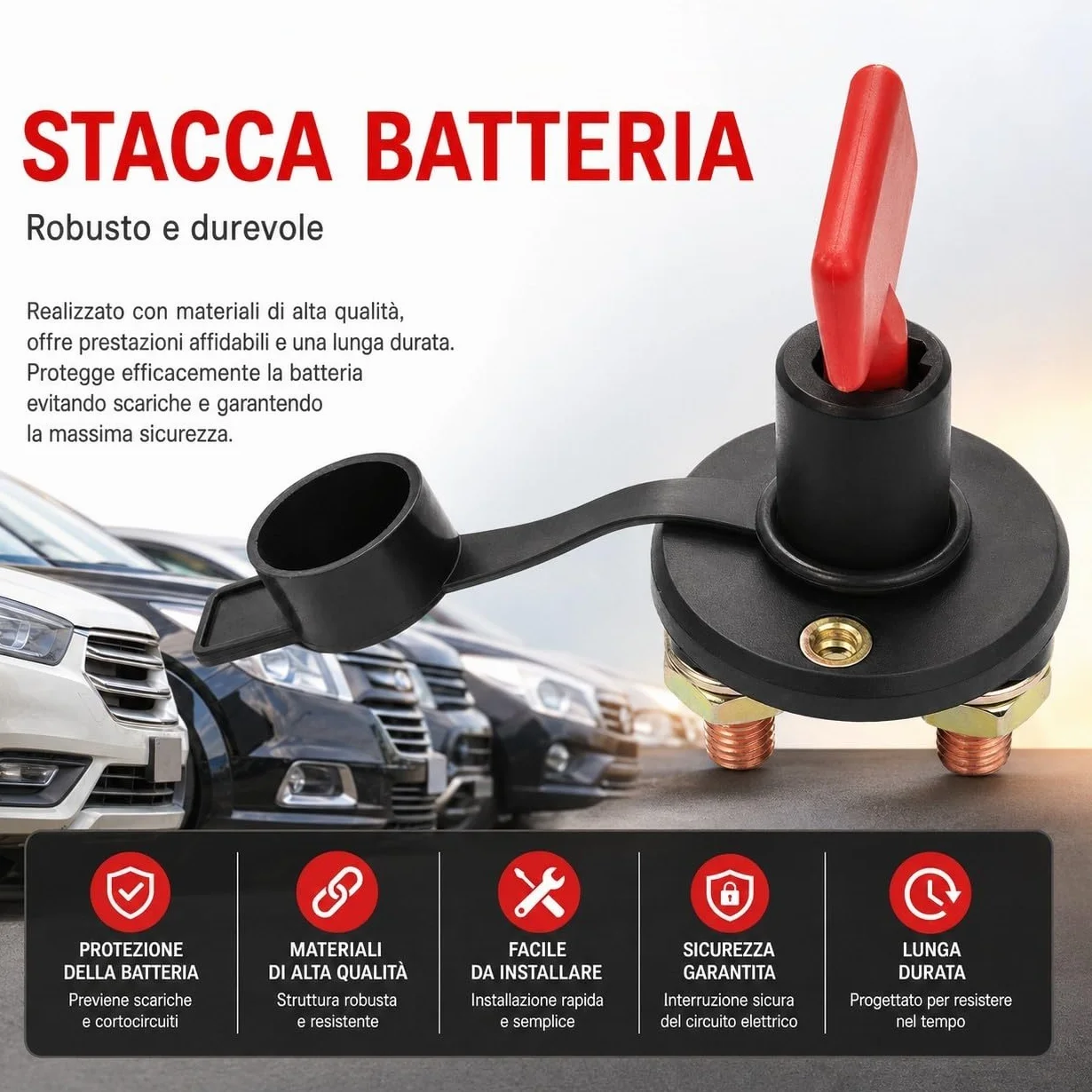 Topolenashop Staccabatteria Auto 12V/24V 100A 500A Picco – Interruttore Batteria Impermeabile con 2 Chiavi Rimovibili, Isolatore per Auto, Camper, Barca, Camion e ATV | SY-KG0084