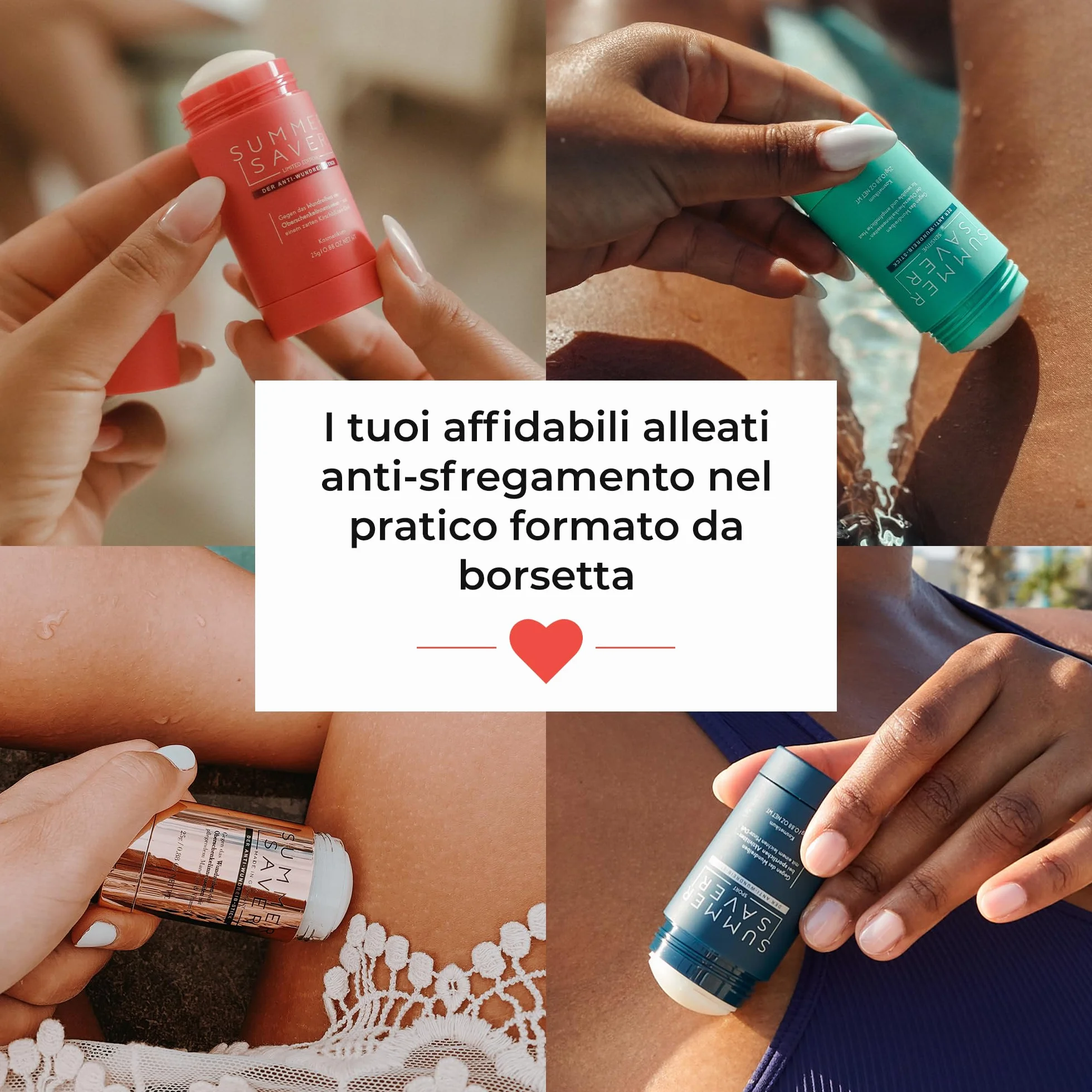SUMMERSAVER Cherry Stick anti-sfregamento 25 g – Per cosce, piedi, reggiseno – Olio di cocco, mandorle, vitamina E, allantoina – Vegano, dermatologicamente testato