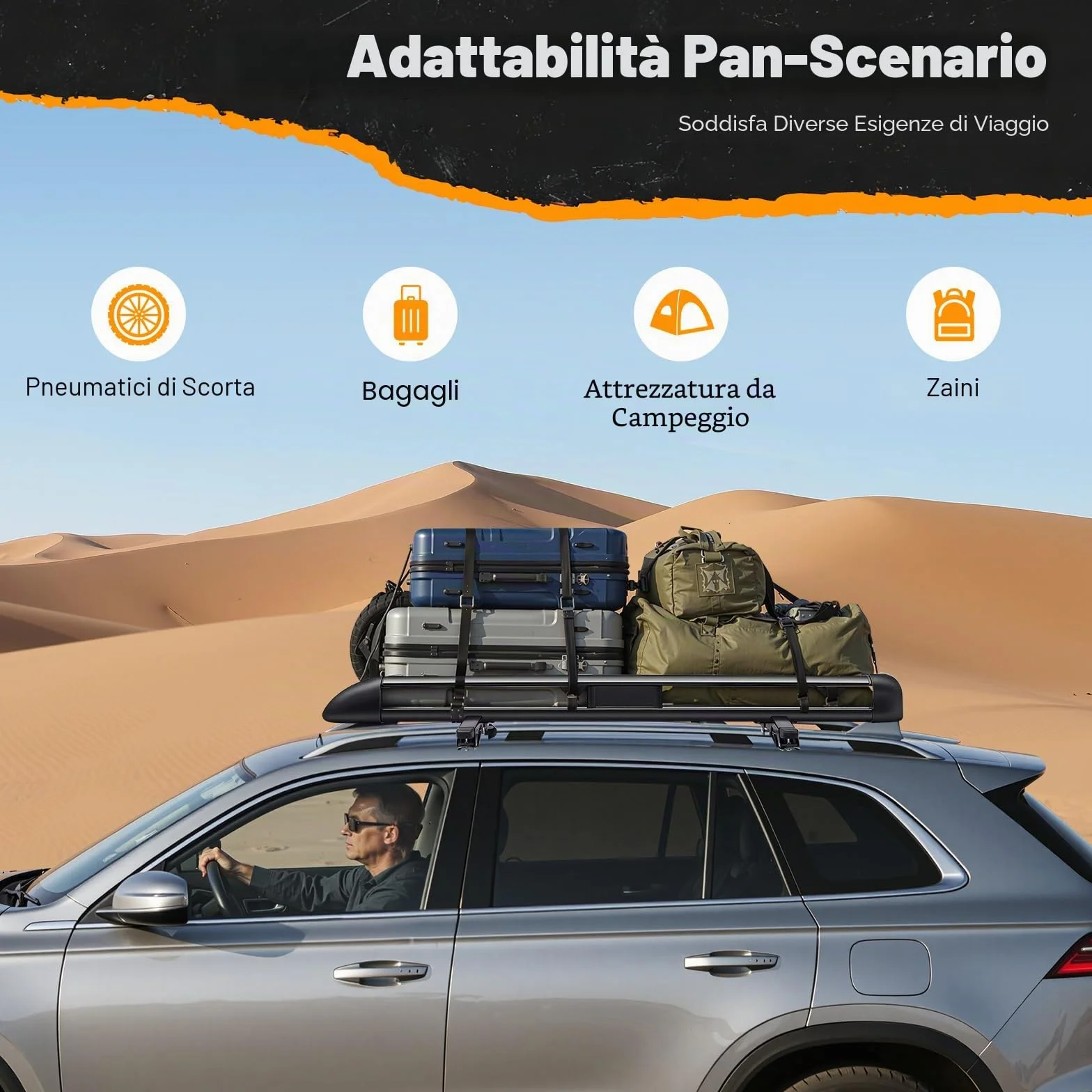 Portapacchi universale da tetto per auto, 127 x 97 cm, con una portata massima di 68 kg, adatto per tutti i tipi di SUV tutti i modelli