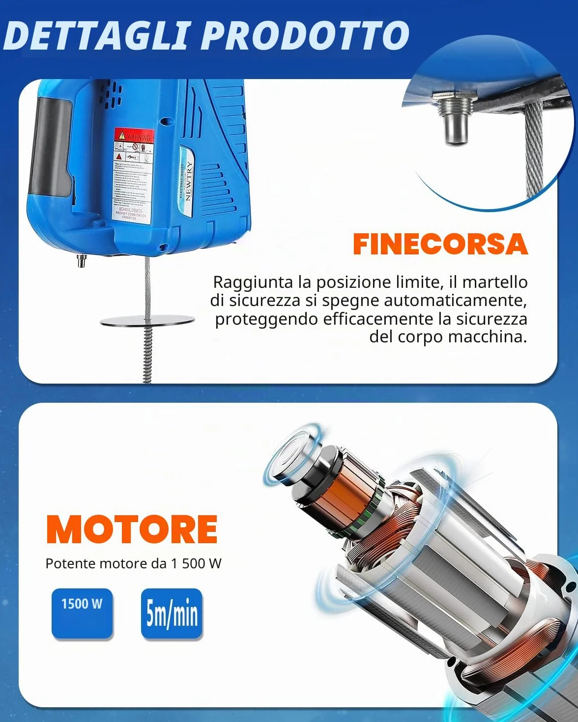NEWTRY Paranco Elettrico 300 kg 1500W Verricello Elettrico 220V